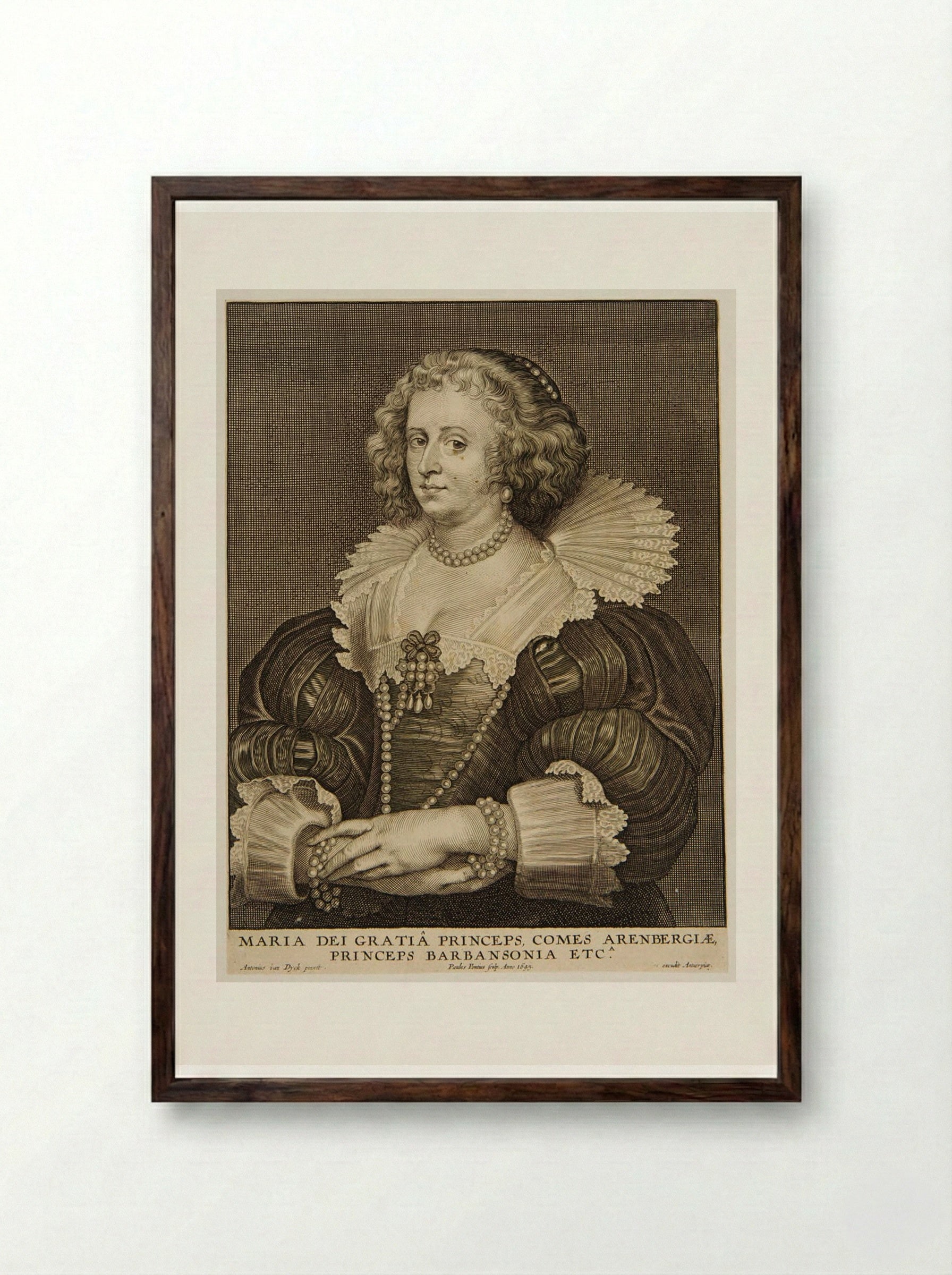 Marie de Barbançon, Wife of Albert, Duc d'Arenberg - Paulus Pontius - Framed Print Dark Wood
