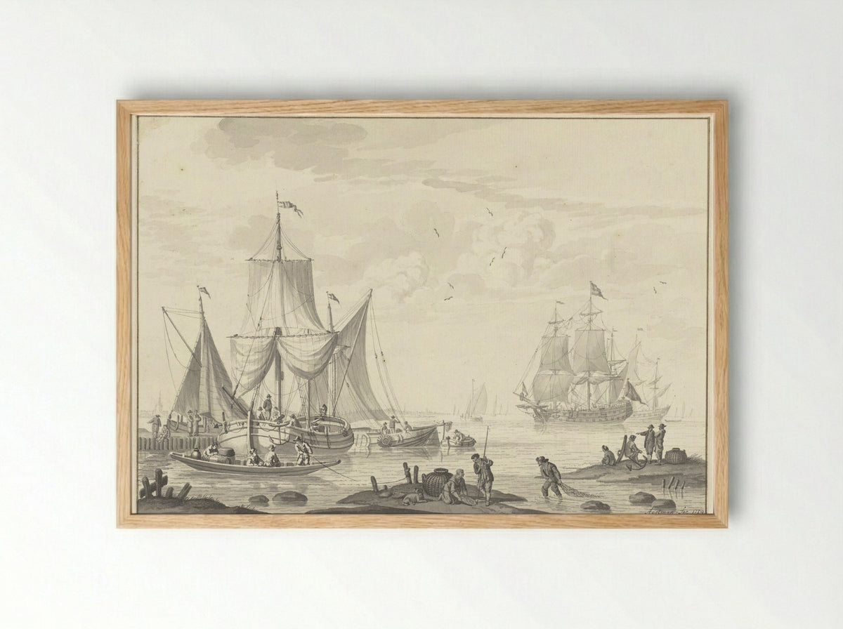 Marine (Coastal Scene with Shipping) - Nicolaes Aartman - Framed Print Wood