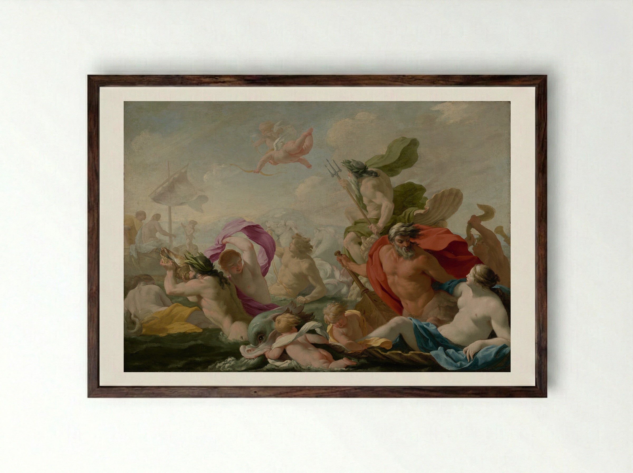 Marine Gods Paying Homage to Love - Eustache Le Sueur - Framed Print Dark Wood