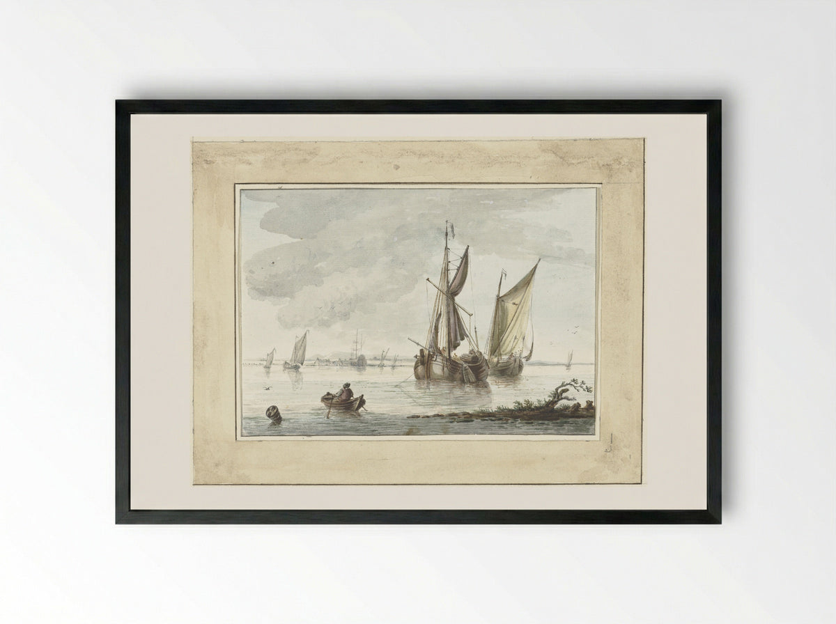 Marine (Seascape with Sailing Vessels) - Pieter van Loo - Framed Print Black