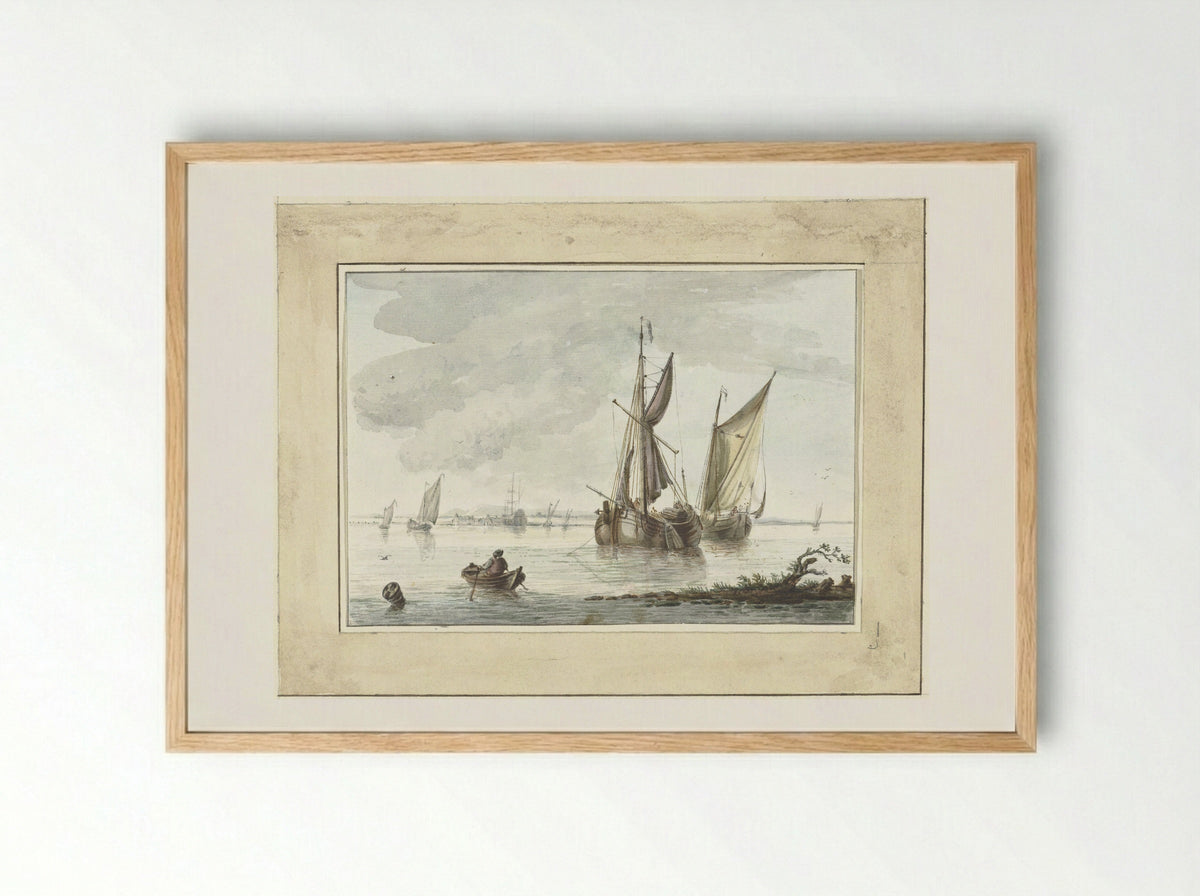 Marine (Seascape with Sailing Vessels) - Pieter van Loo - Framed Print Wood