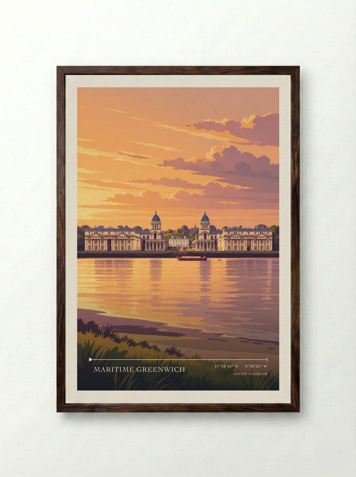 Maritime Greenwich | Travel Poster - Framed Print Dark Wood