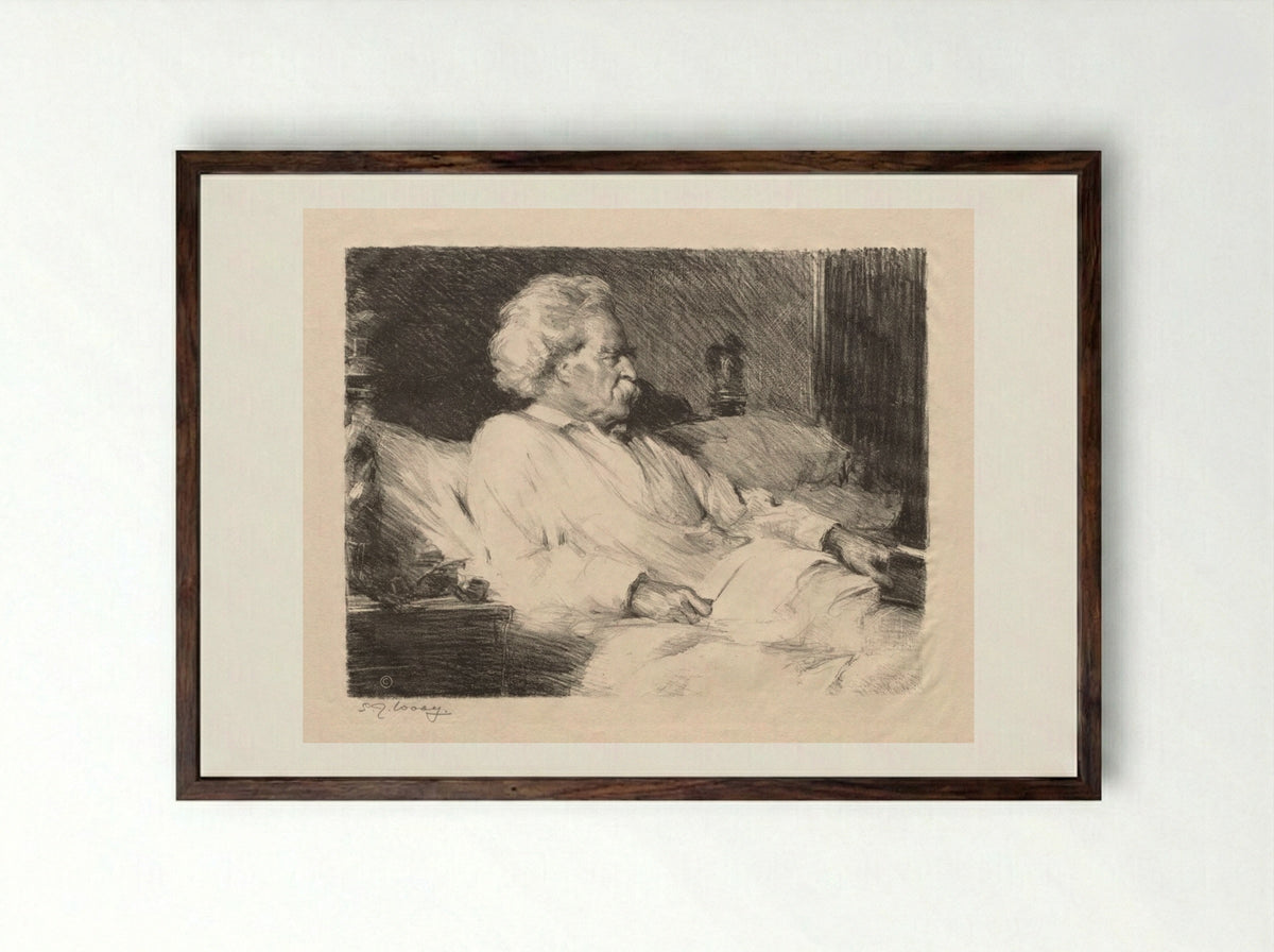 Mark Twain - Samuel Johnson Woolf - Framed Print Dark Wood