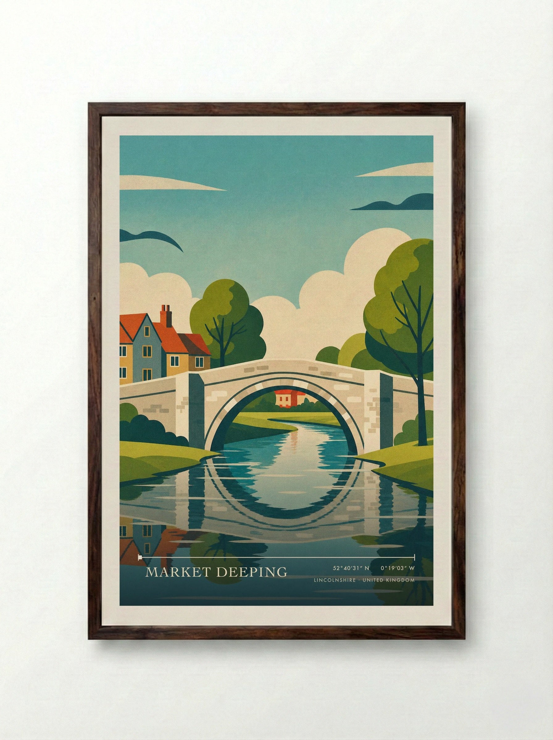 Market Deeping Lincolnshire United Kingdom Travel Poster - Framed Print Dark Wood