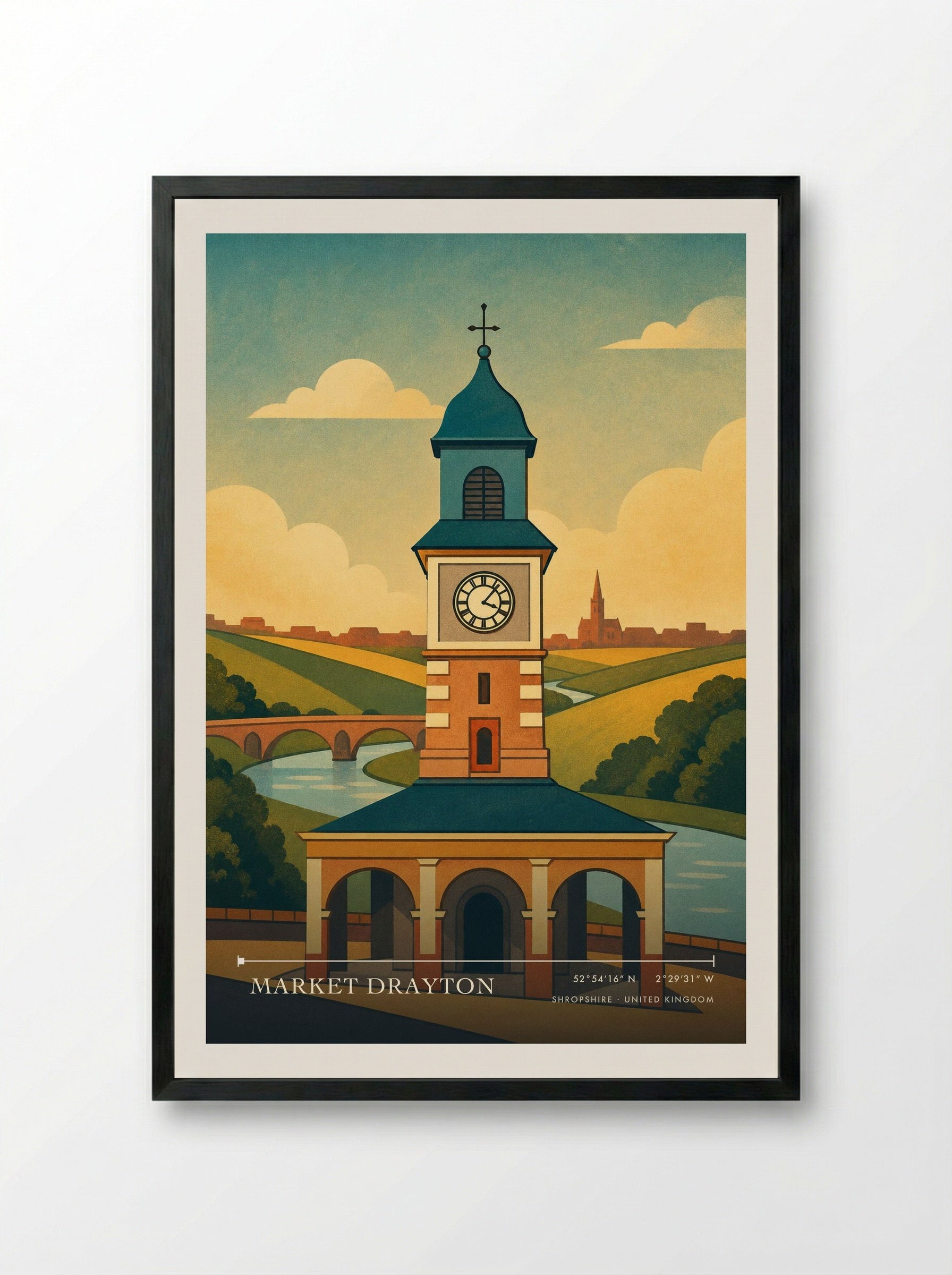 Market Drayton Shropshire United Kingdom Travel Poster - Framed Print Black