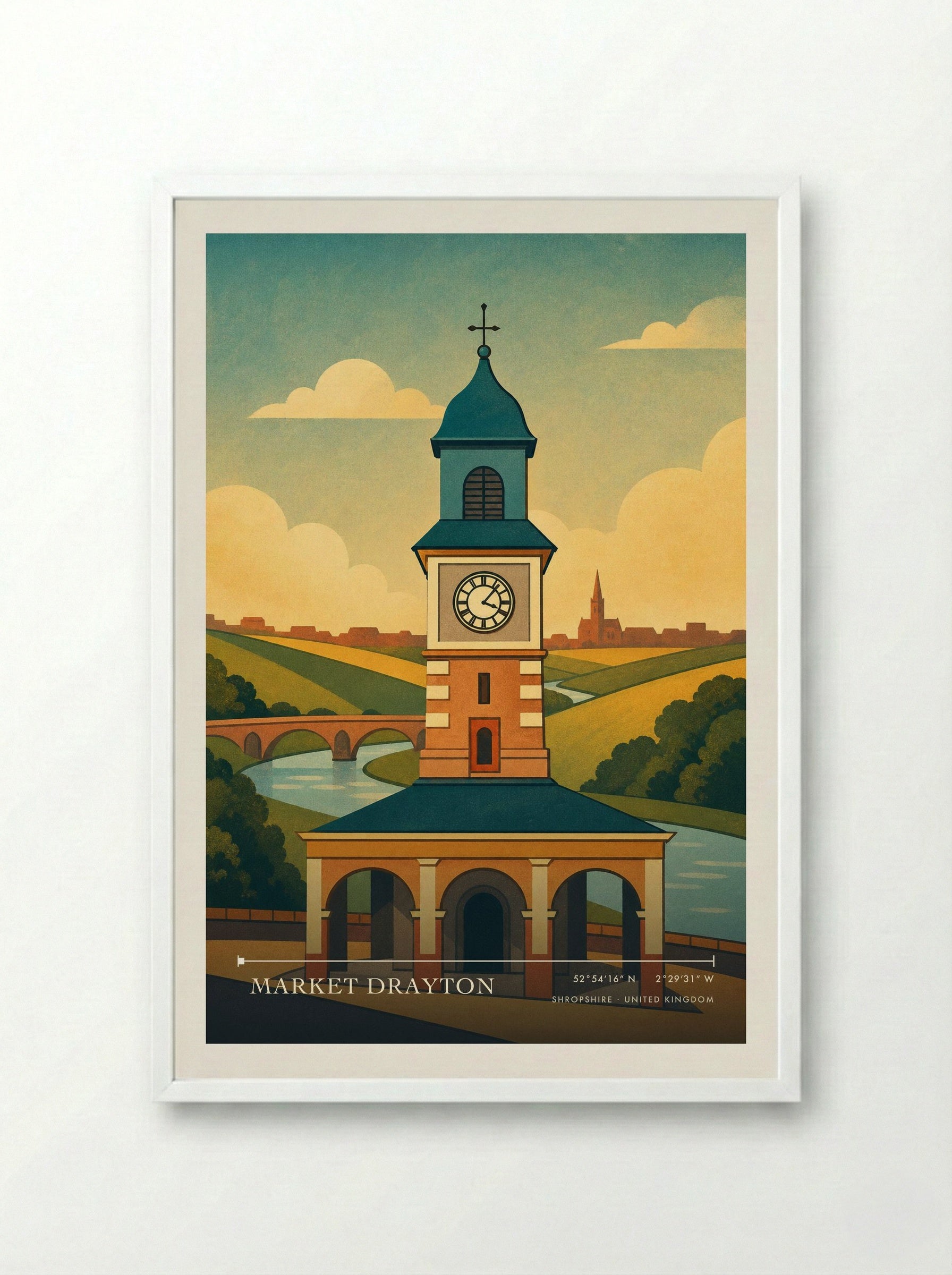 Market Drayton Shropshire United Kingdom Travel Poster - Framed Print White