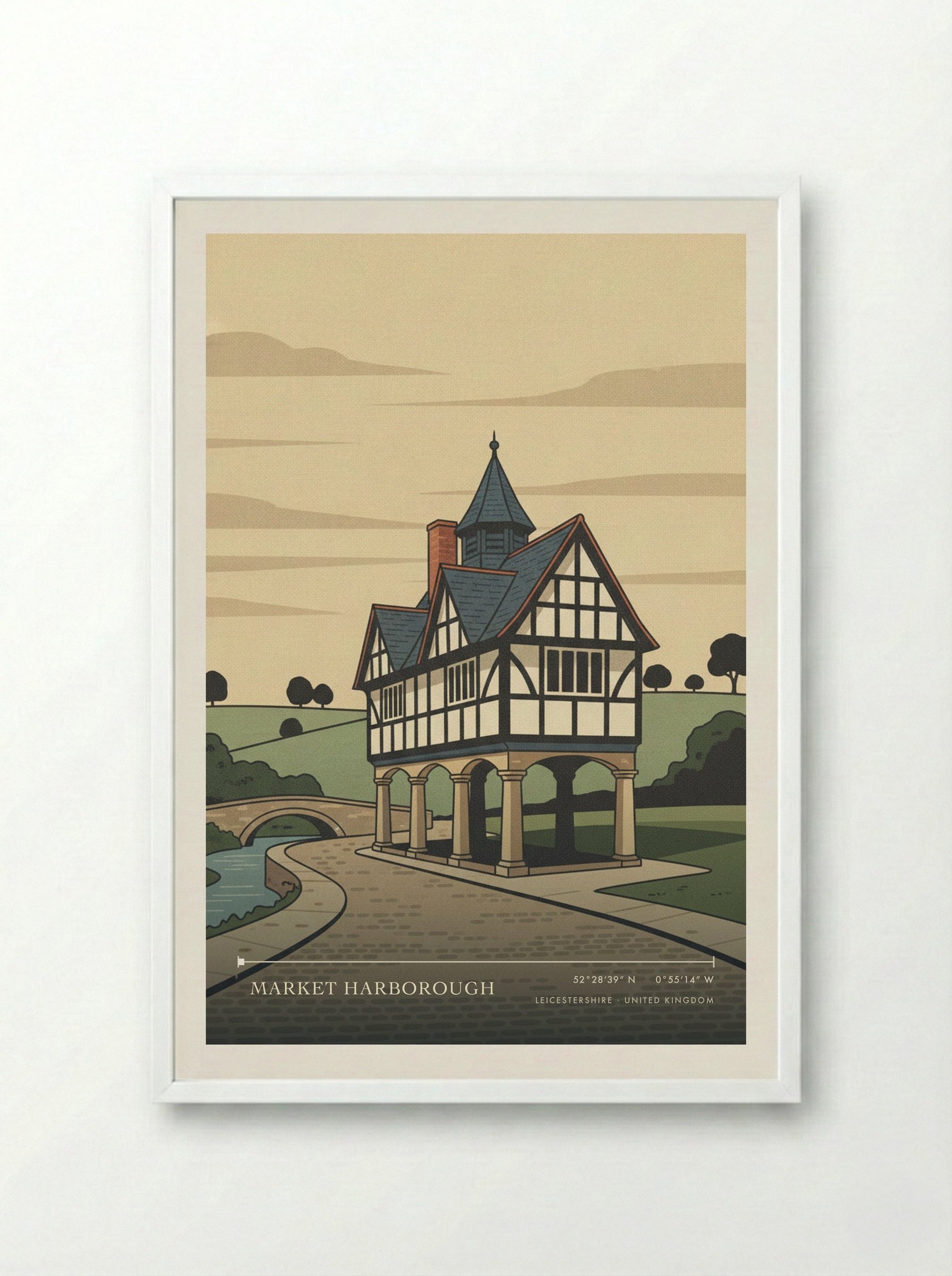 Market Harborough Leicestershire United Kingdom Travel Poster - Framed Print White