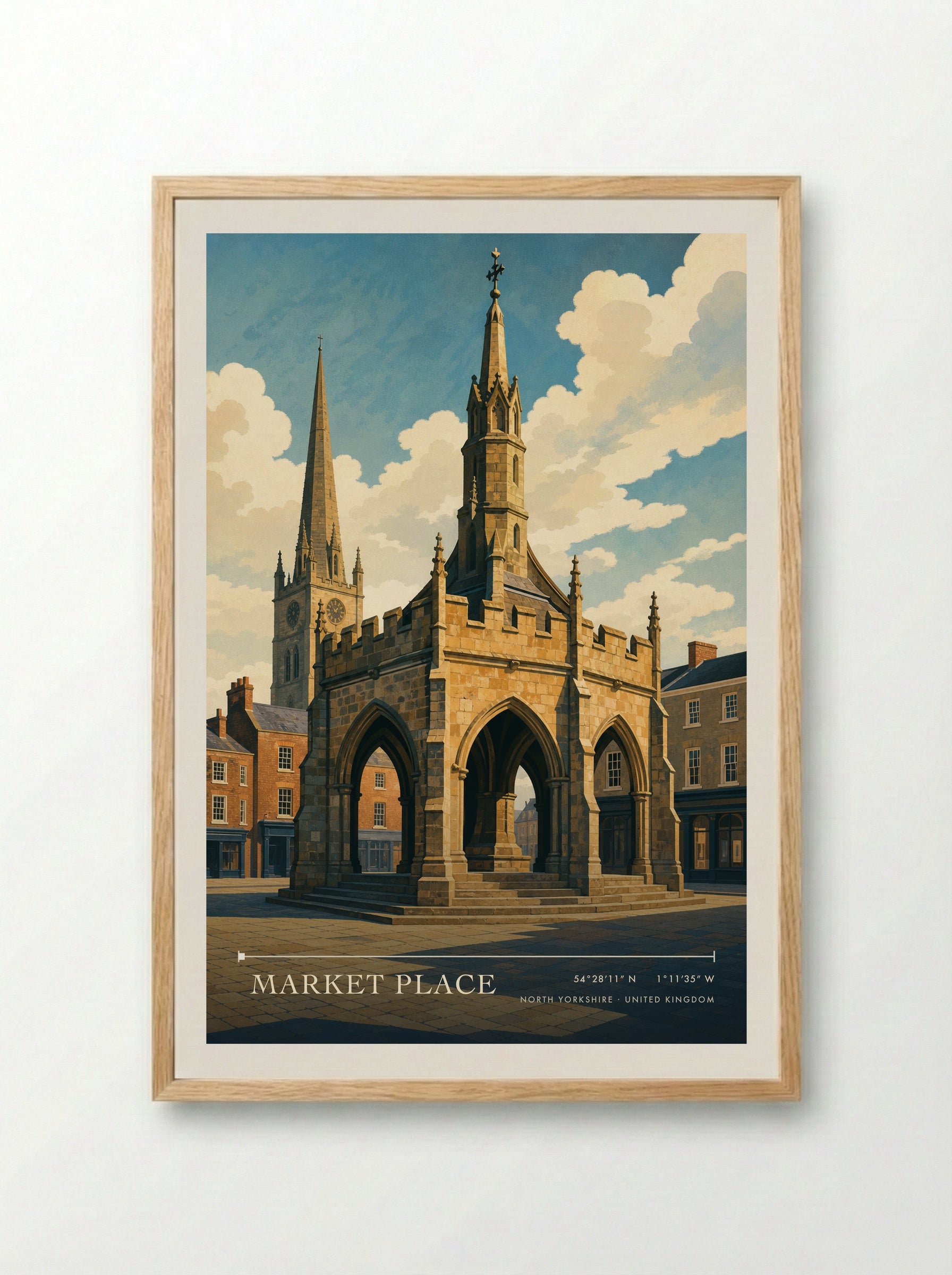 Market Place North Yorkshire United Kingdom Travel Poster - Framed Print Wood