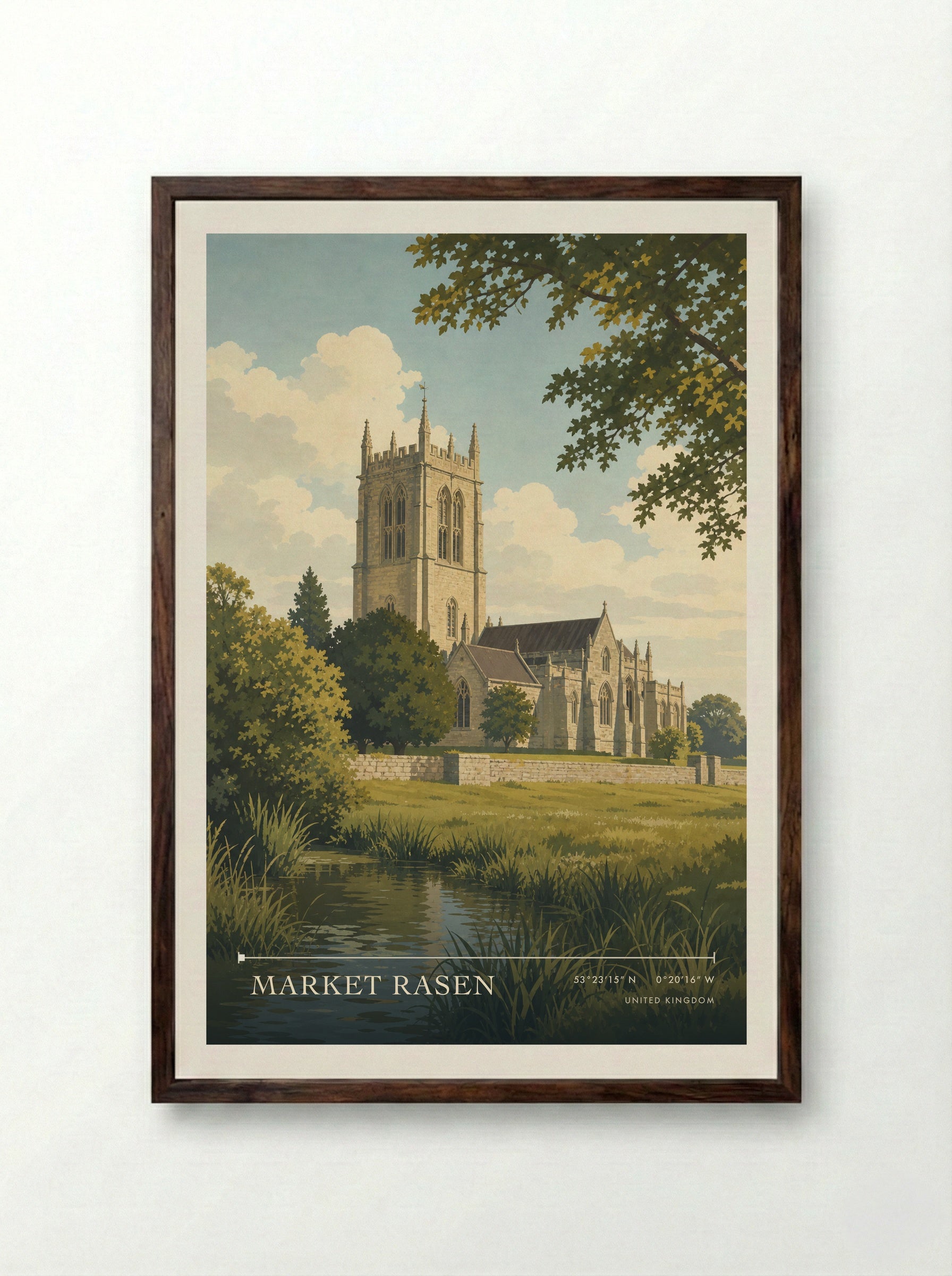 Market Rasen United Kingdom Travel Poster - Framed Print Dark Wood