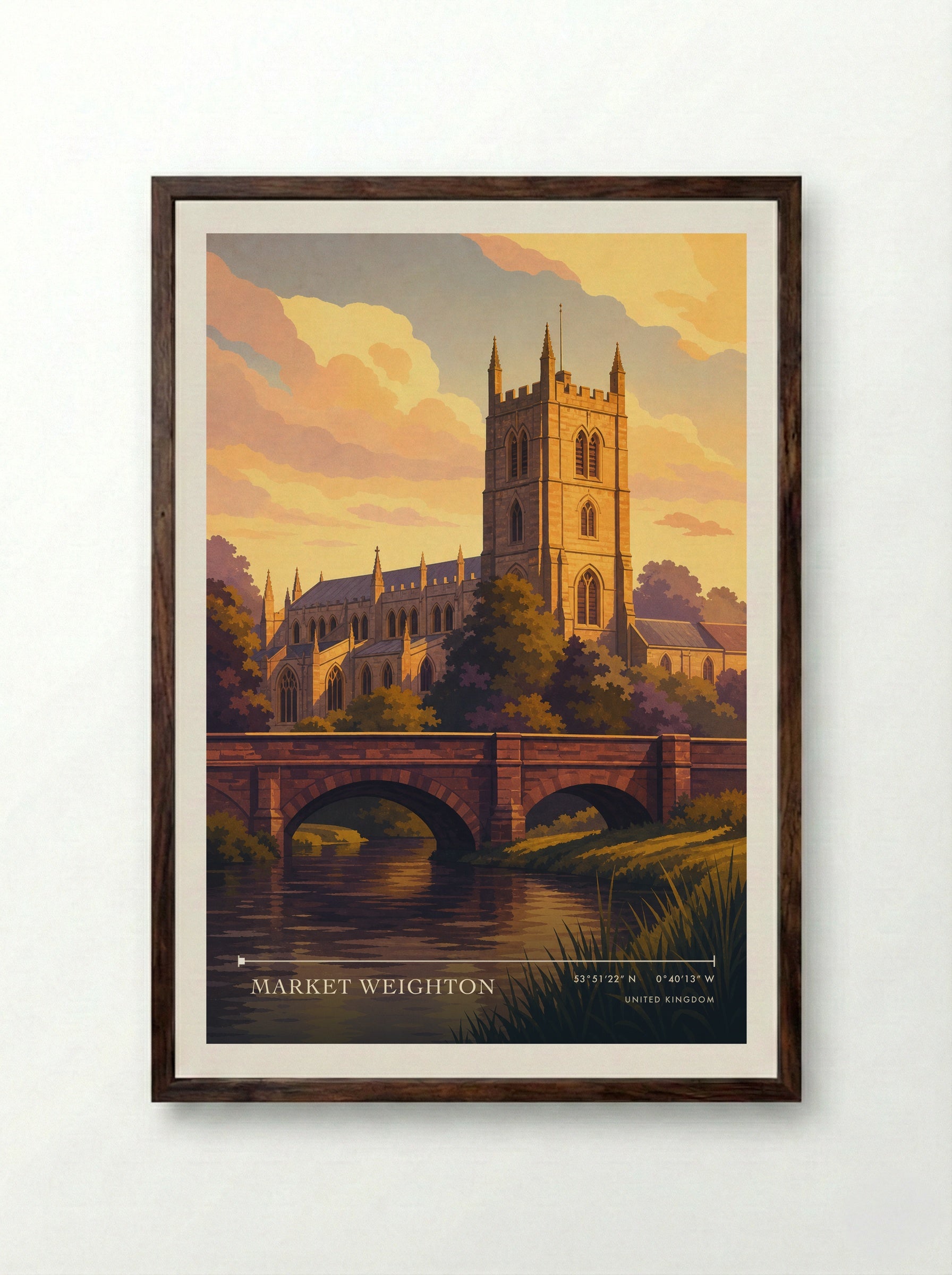 Market Weighton United Kingdom Travel Poster - Framed Print Dark Wood