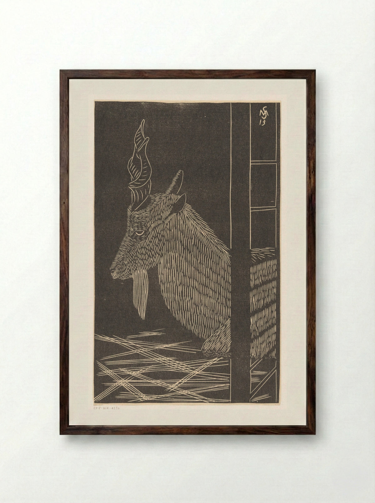 Markhorgeit (Zittend hert in een kooi) - Samuel Jessurun de Mesquita - Framed Print Dark Wood