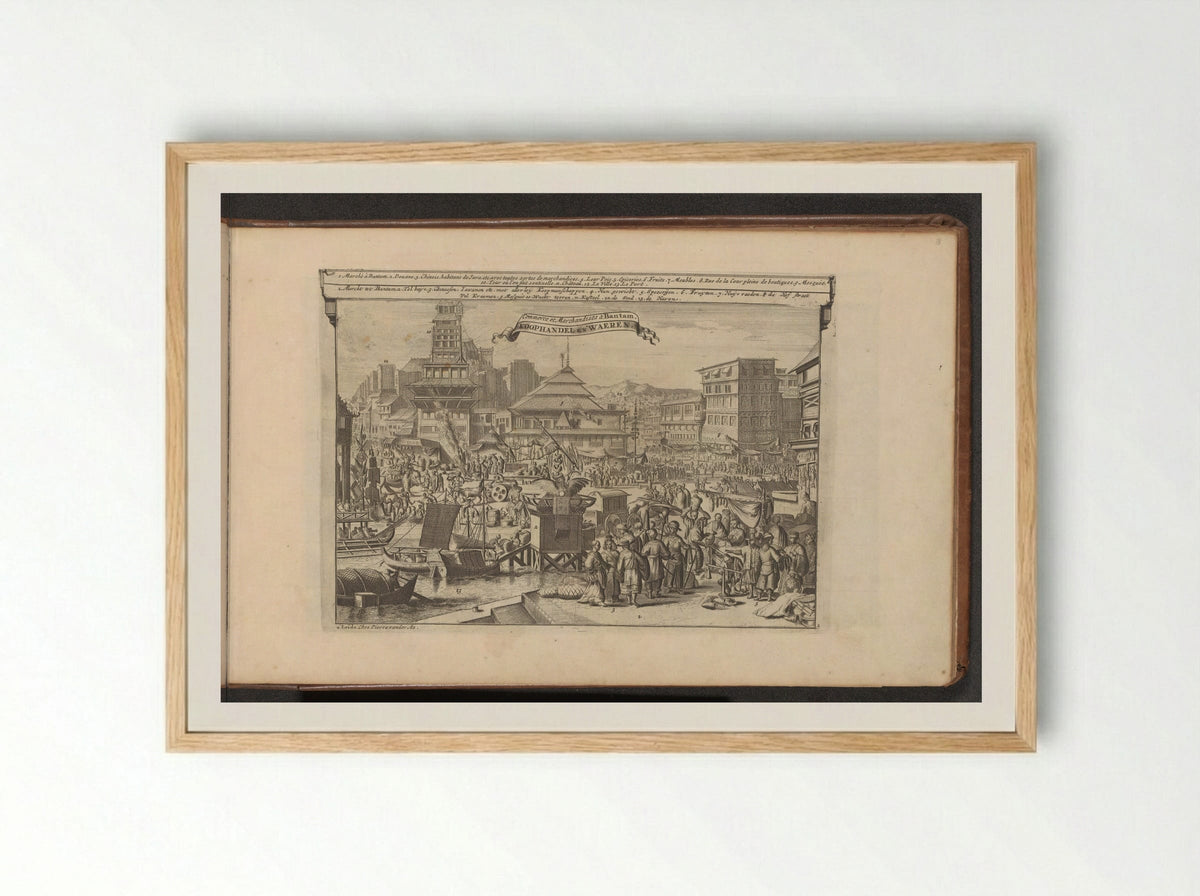 Markt en handel in Bantam - Romeyn de Hooghe - Framed Print Wood