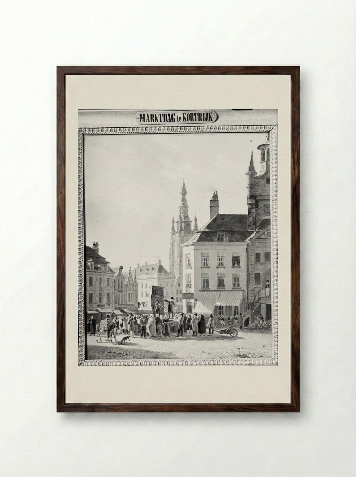 Marktdag in Kortrijk - Jan Baptiste De Jonghe - Framed Print Dark Wood