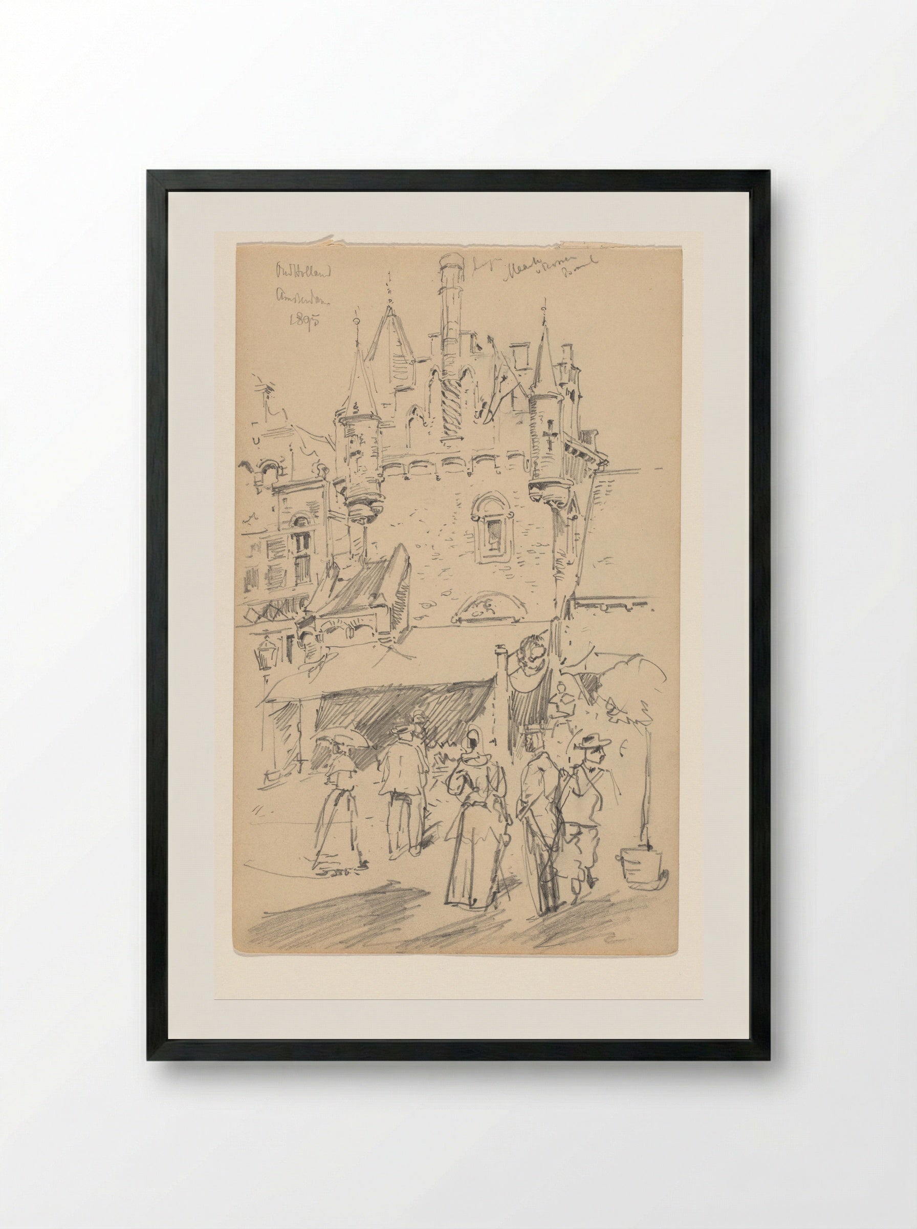 Marktplein van de nagebouwde stad Oud-Holland op de Wereldtentoonstelling voor het Hotel- en Reiswezen van 1895 - Jan Hoynck van Papendrecht - Framed Print Black