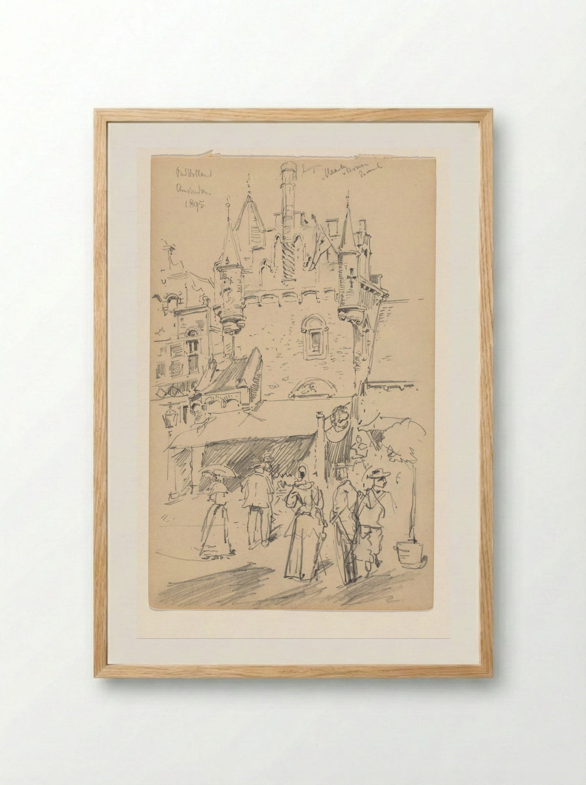 Marktplein van de nagebouwde stad Oud-Holland op de Wereldtentoonstelling voor het Hotel- en Reiswezen van 1895 - Jan Hoynck van Papendrecht - Framed Print Wood
