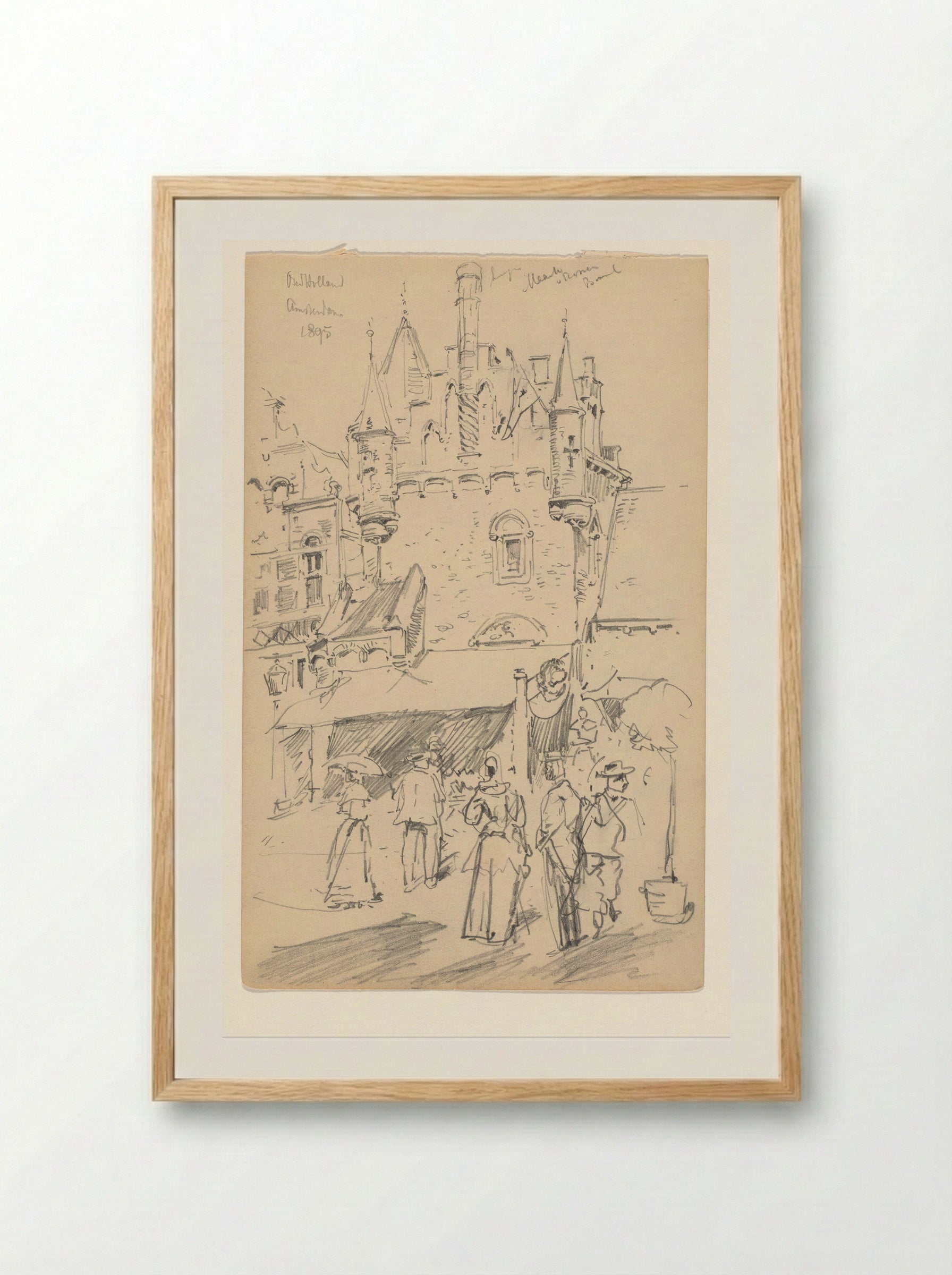 Marktplein van de nagebouwde stad Oud-Holland op de Wereldtentoonstelling voor het Hotel- en Reiswezen van 1895 - Jan Hoynck van Papendrecht - Framed Print Wood