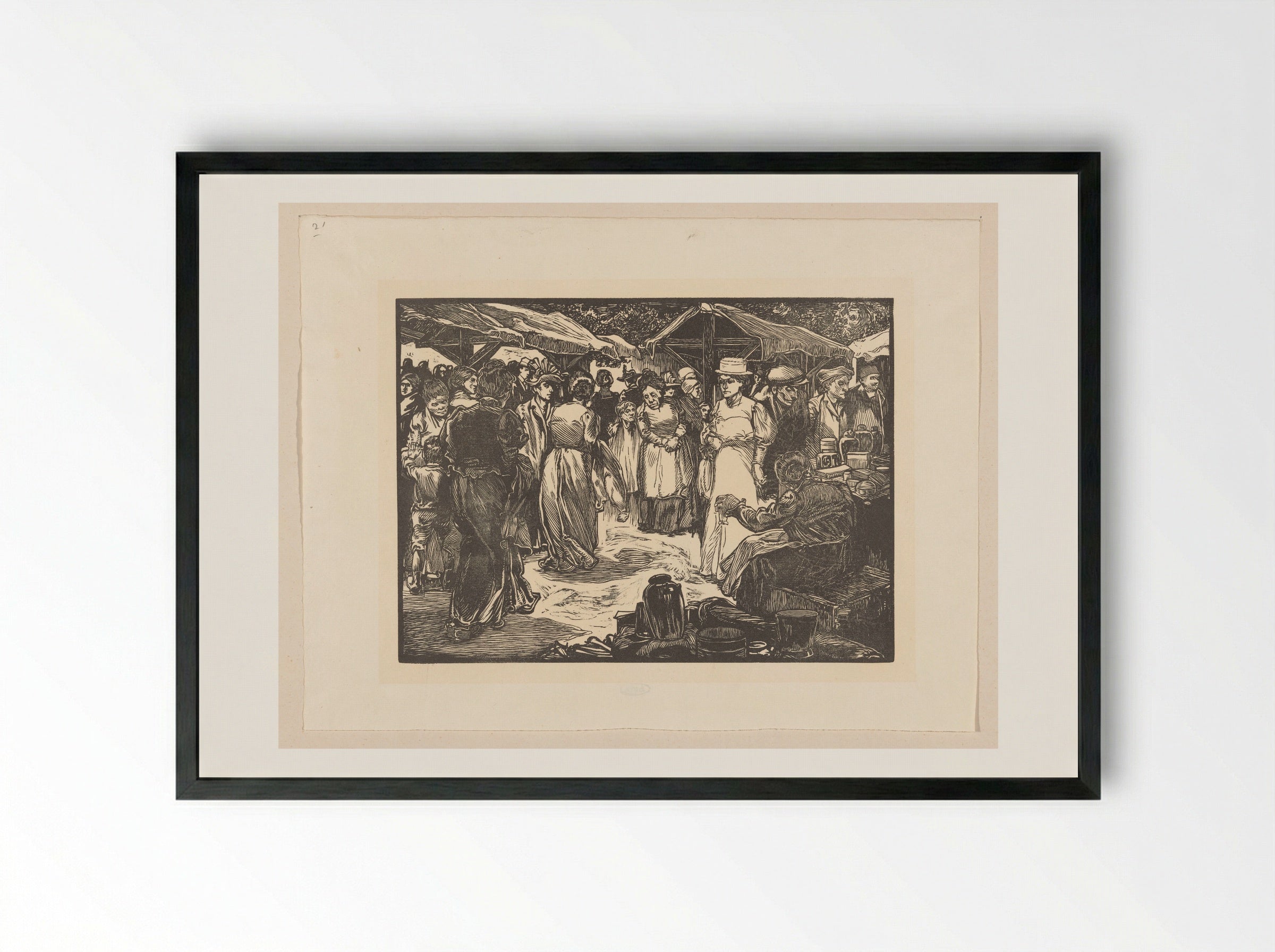 Marktscène met mannen en vrouwen - Johannes Josephus Aarts - Framed Print Black