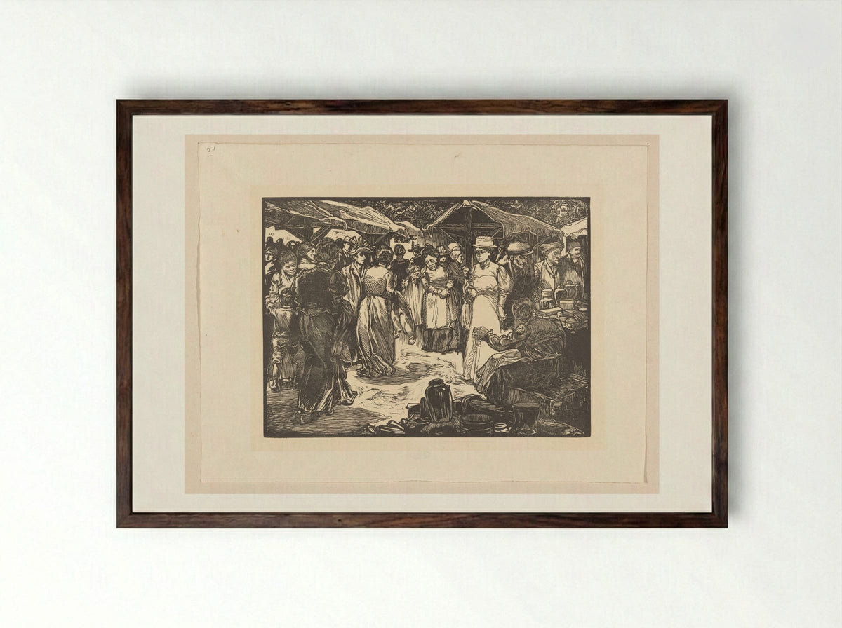 Marktscène met mannen en vrouwen - Johannes Josephus Aarts - Framed Print Dark Wood