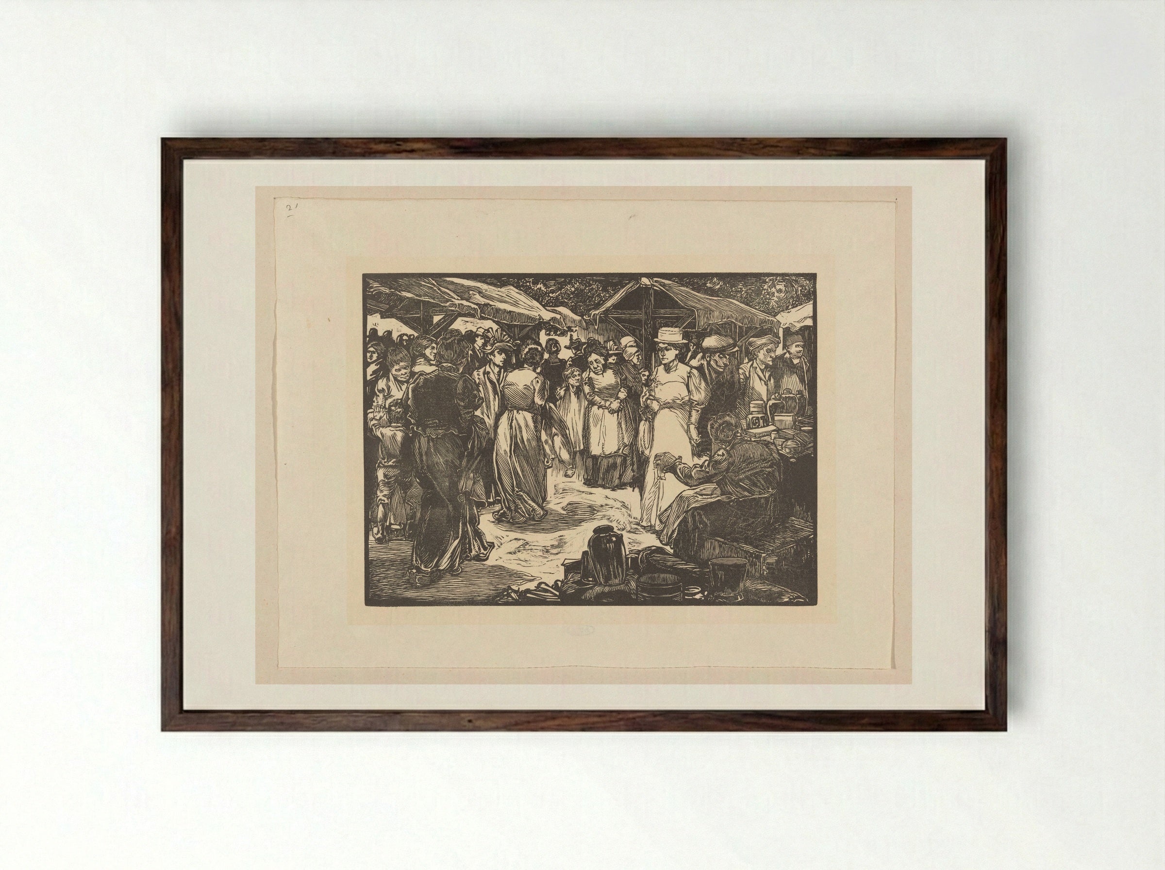 Marktscène met mannen en vrouwen - Johannes Josephus Aarts - Framed Print Dark Wood