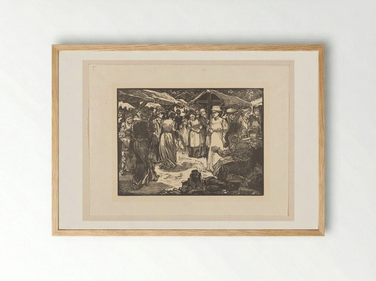 Marktscène met mannen en vrouwen - Johannes Josephus Aarts - Framed Print Wood