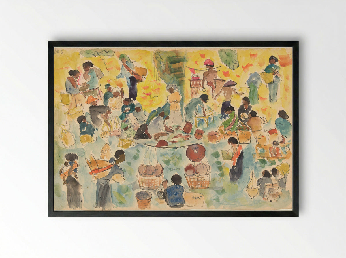 Markttafereel in Nederlands-Indië - Pierre Jean Apol - Framed Print Black