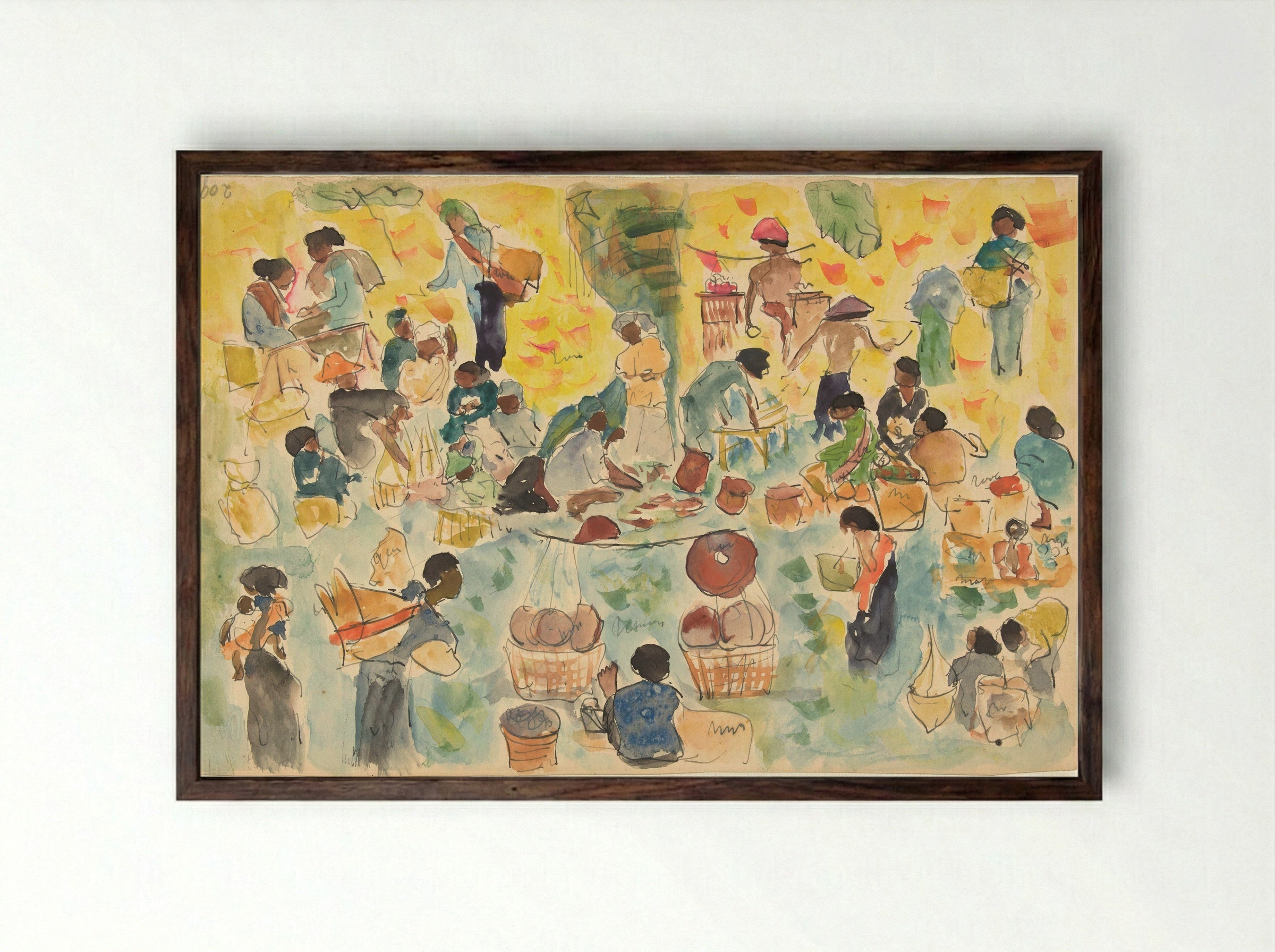Markttafereel in Nederlands-Indië - Pierre Jean Apol - Framed Print Dark Wood