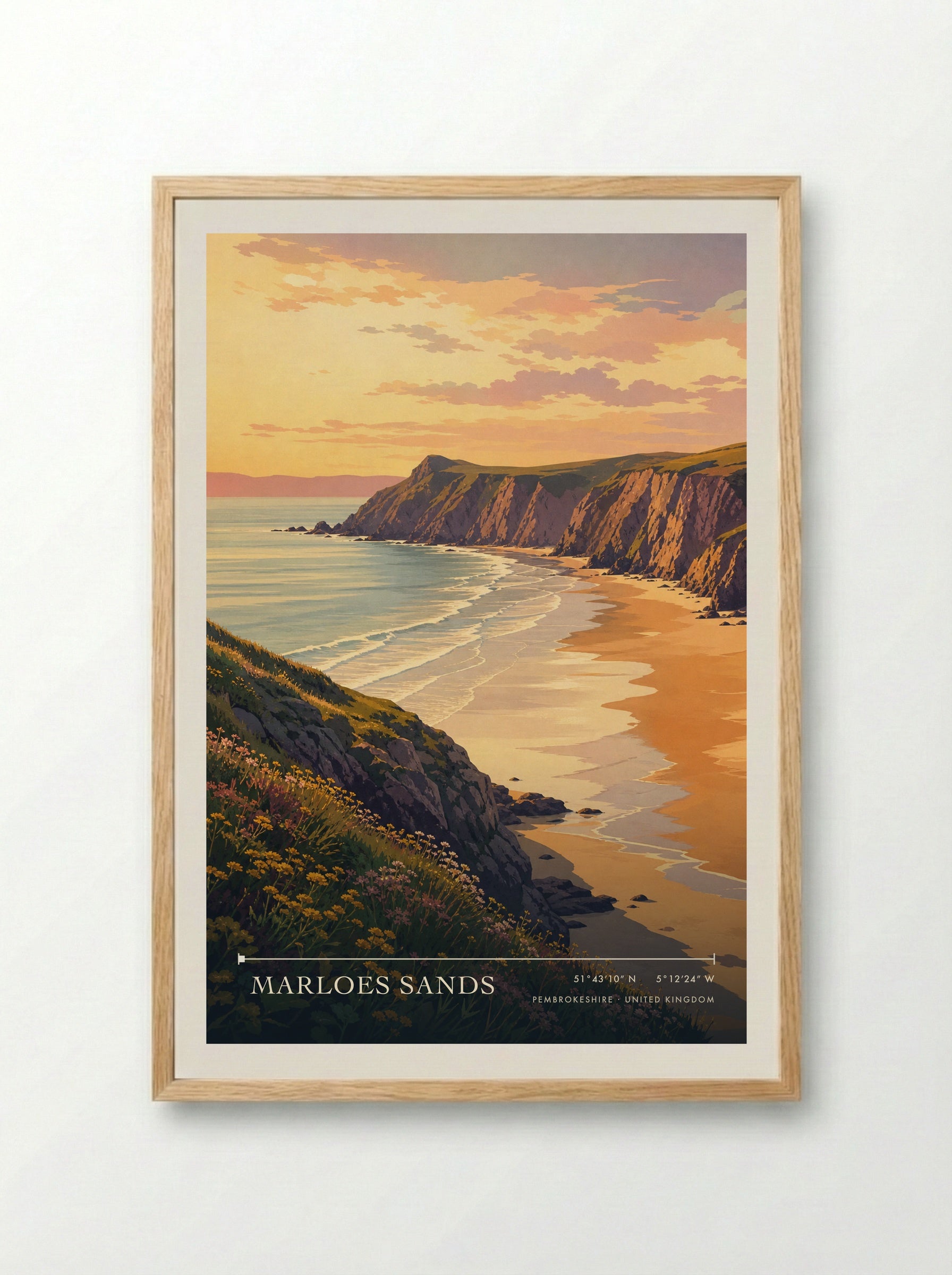 Marloes Sands Pembrokeshire United Kingdom Travel Poster - Framed Print Wood