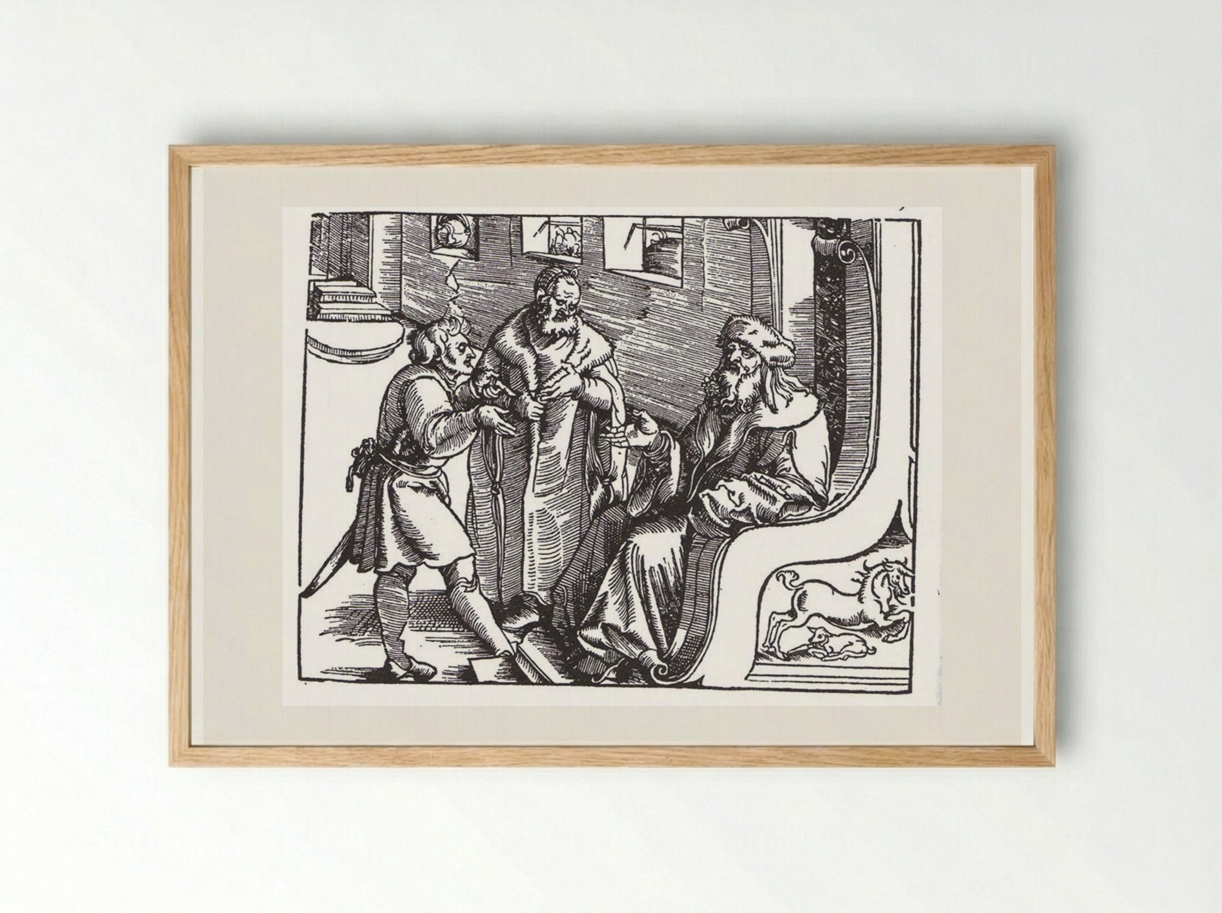 Marquard von Lindau ask and answer the Ten Commandments - Hans Baldung - Framed Print Wood