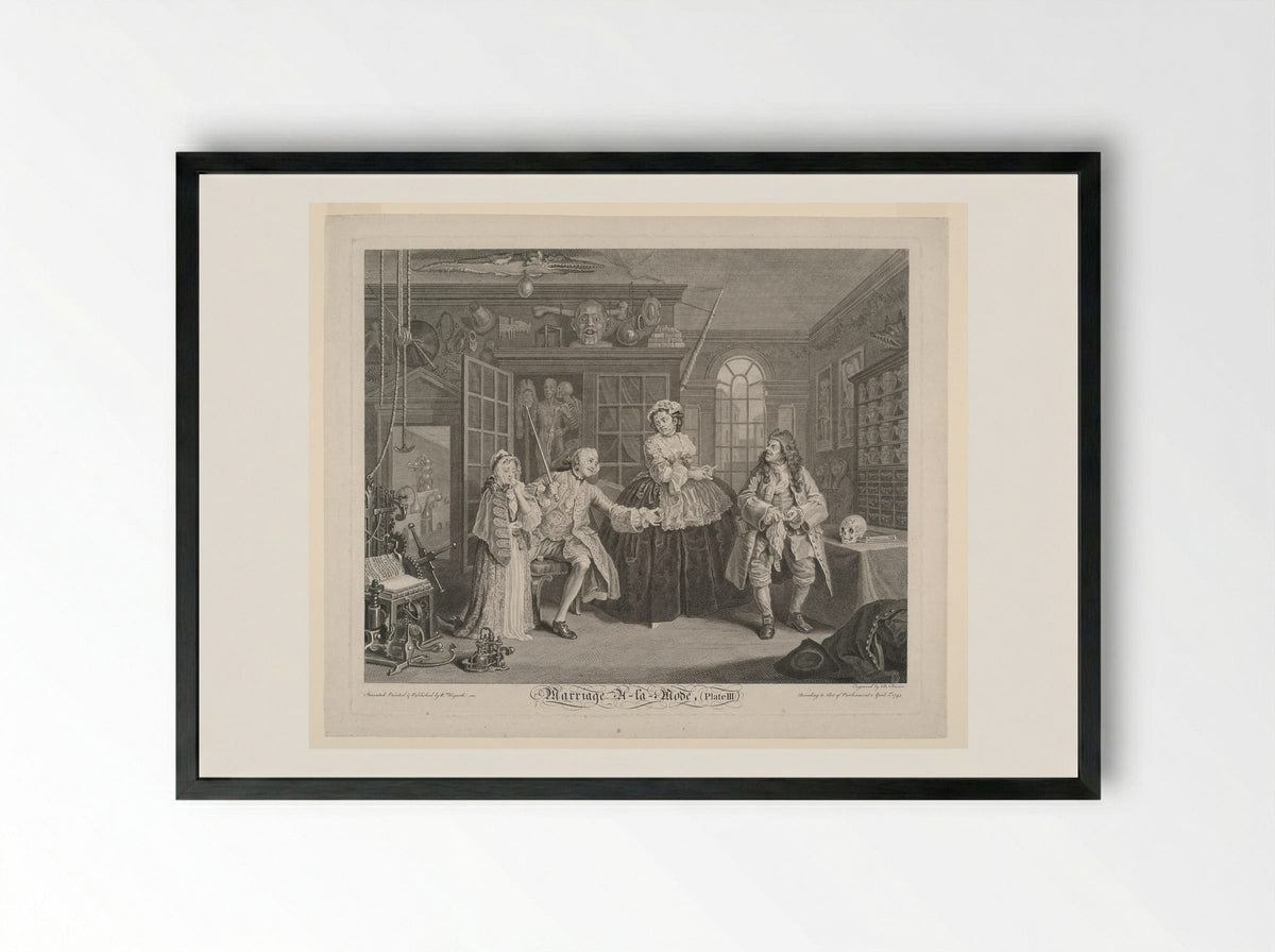 Marriage A-la-Mode, Plate III: The Inspection - William Hogarth - Framed Print Black
