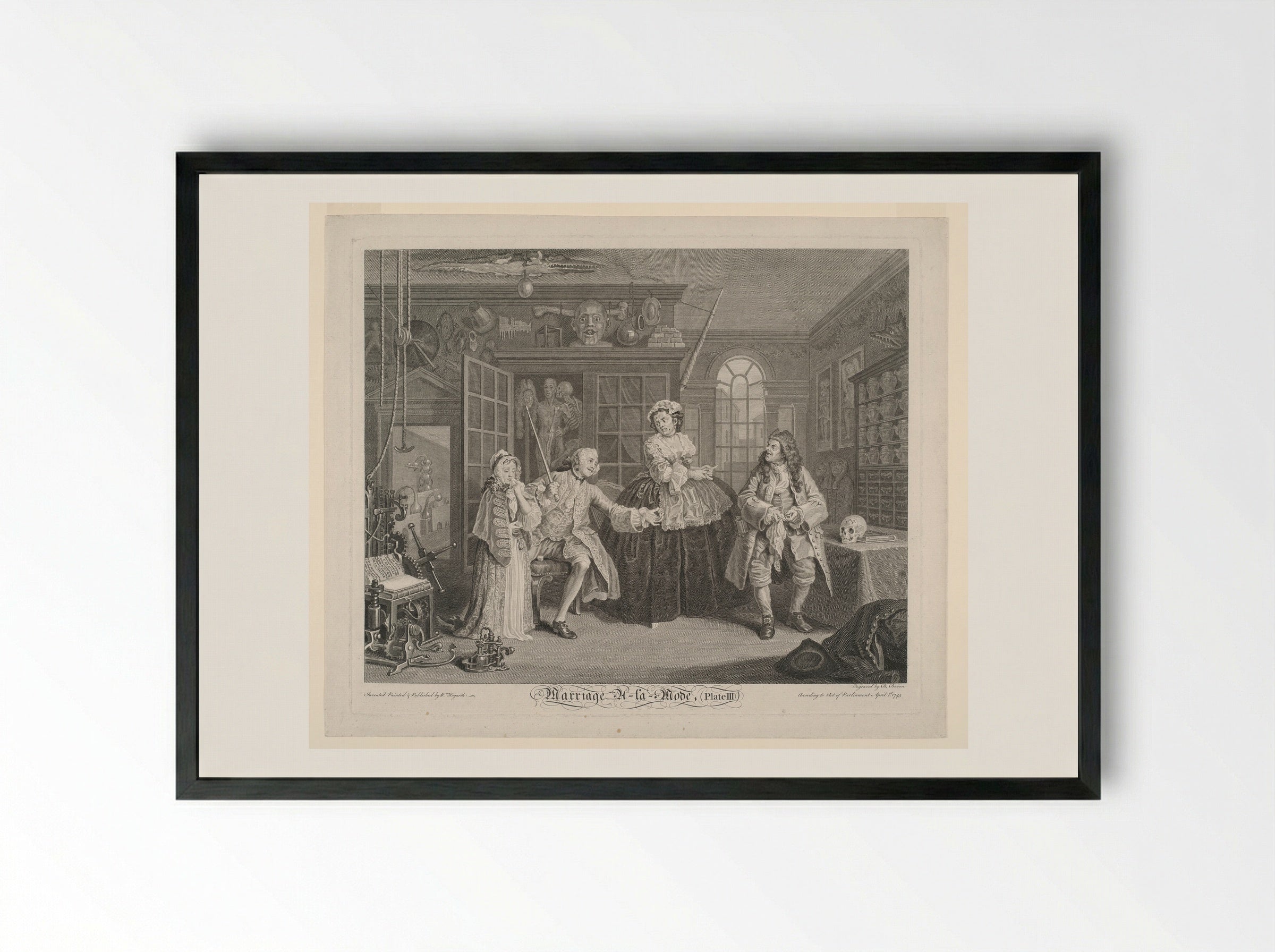 Marriage A-la-Mode, Plate III: The Inspection - William Hogarth - Framed Print Black
