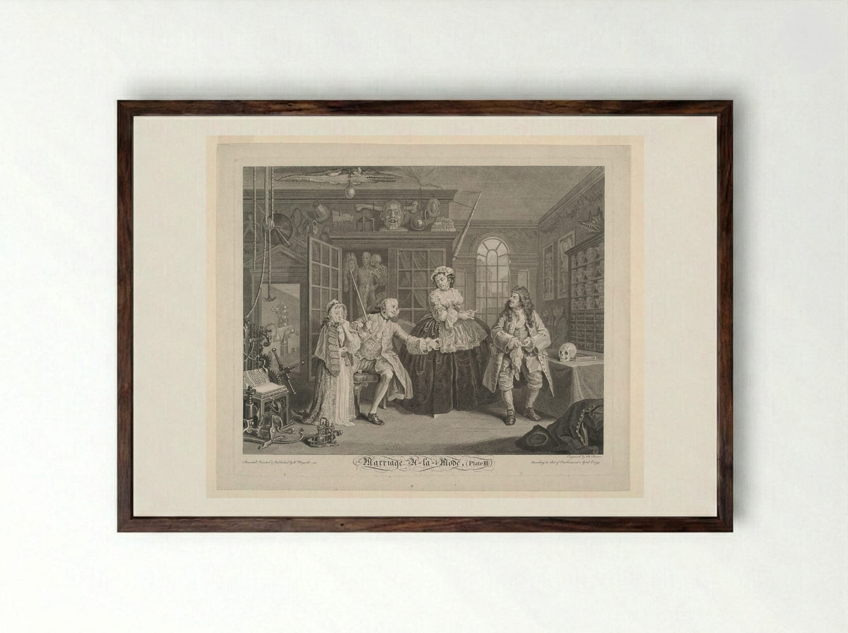 Marriage A-la-Mode, Plate III: The Inspection - William Hogarth - Framed Print Dark Wood