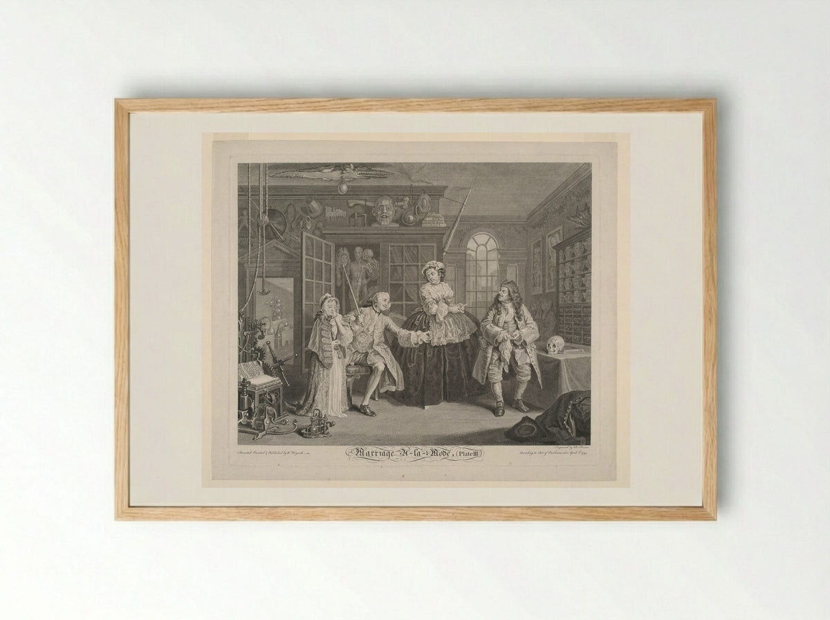 Marriage A-la-Mode, Plate III: The Inspection - William Hogarth - Framed Print Wood