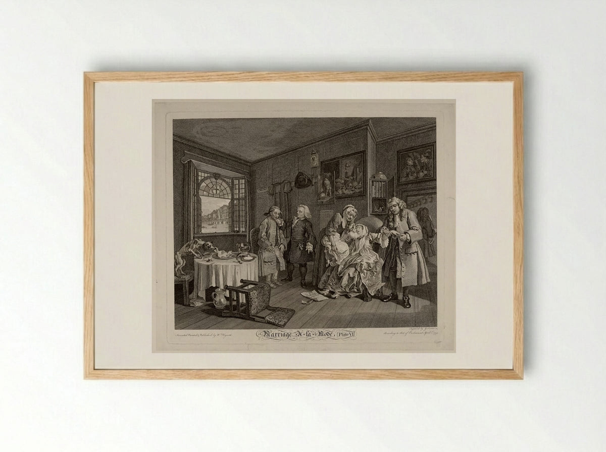 Marriage A-la-Mode, Plate VI: The Lady's Death - William Hogarth - Framed Print Wood