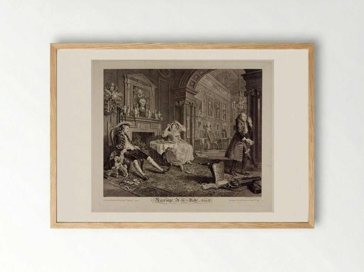 Marriage A-la-Mode: 2, The Tête à Tête - William Hogarth - Framed Print Wood