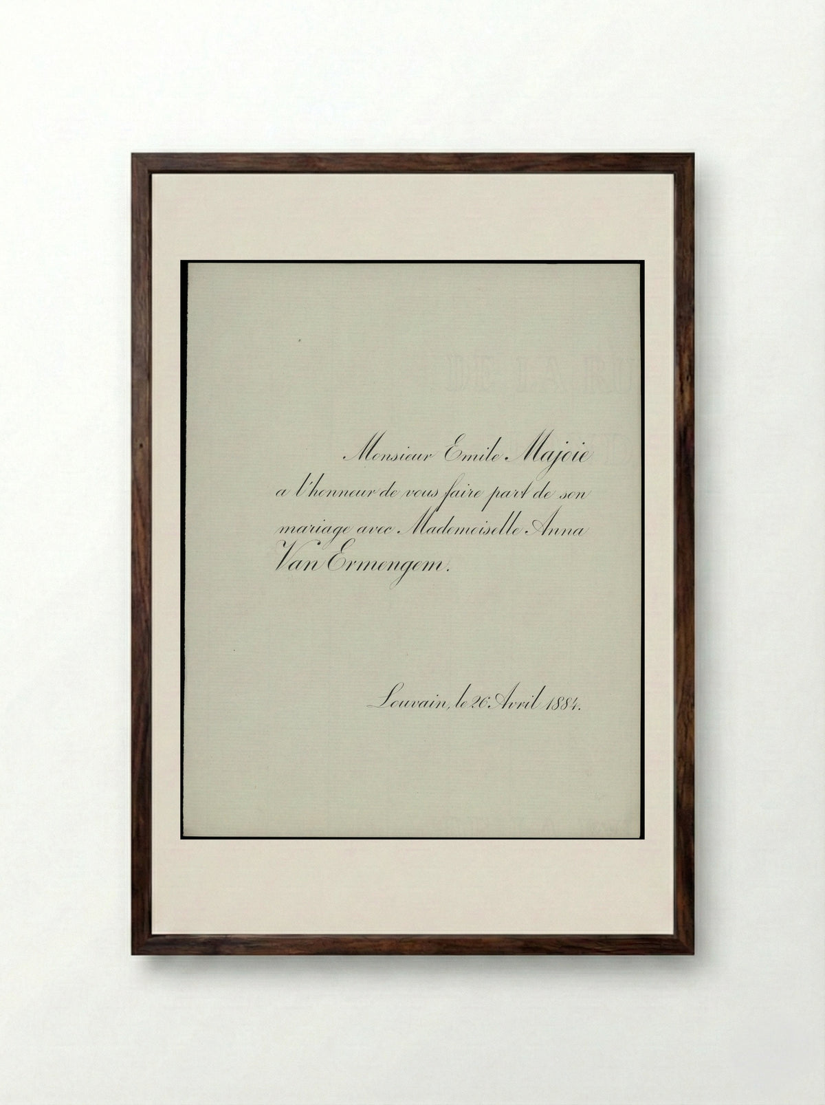 Marriage Announcement of Émile Majoie and Anna Van Ermengem - Émile van Ermengem - Framed Print Dark Wood