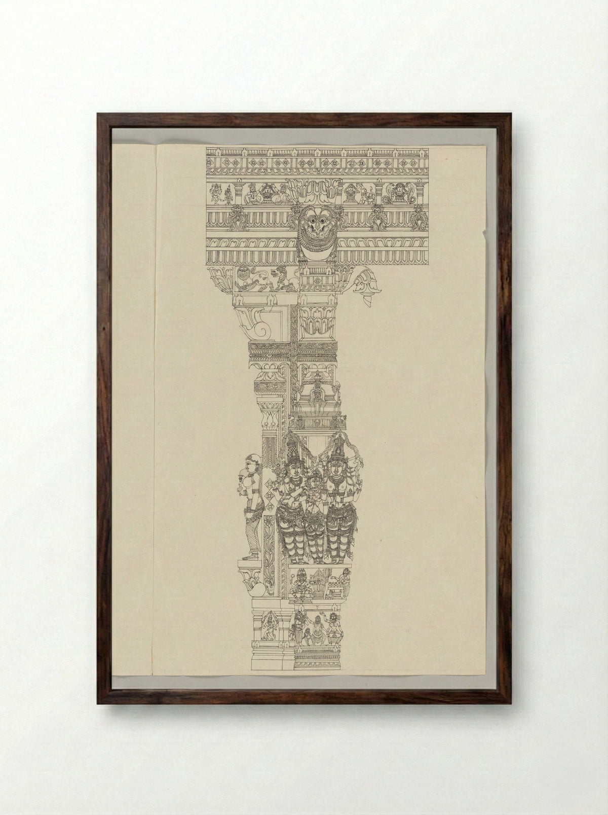 Marriage of Minakshi and Sundarehsvara, attended by Vishnu - Fine Art Print - Framed Print Dark Wood
