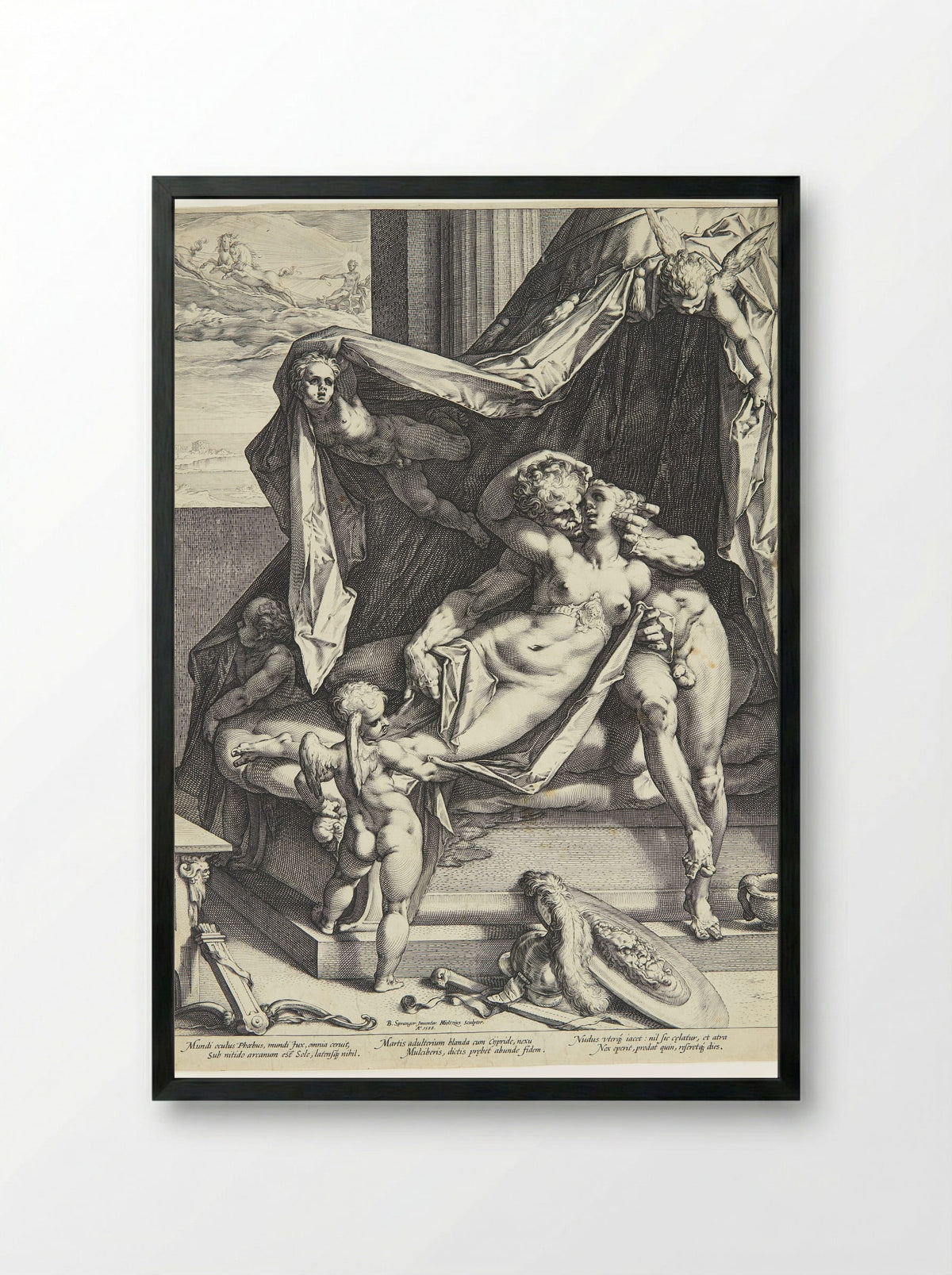 Mars and Venus Surprised by Vulcan - Hendrick Goltzius - Framed Print Black