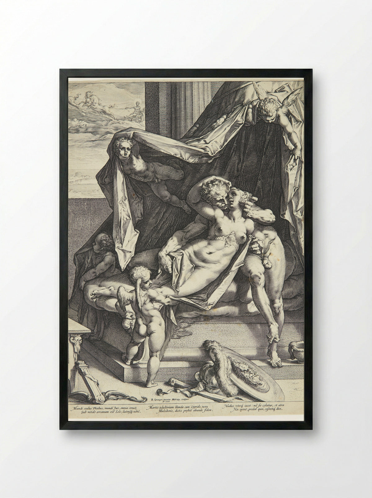Mars and Venus Surprised by Vulcan - Hendrick Goltzius - Framed Print Black