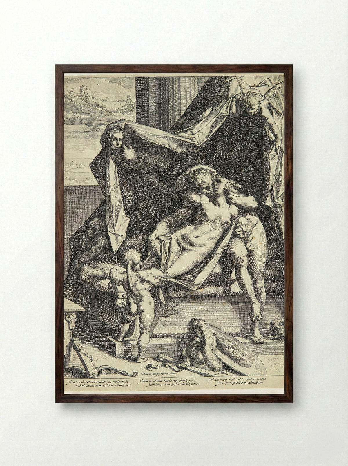 Mars and Venus Surprised by Vulcan - Hendrick Goltzius - Framed Print Dark Wood