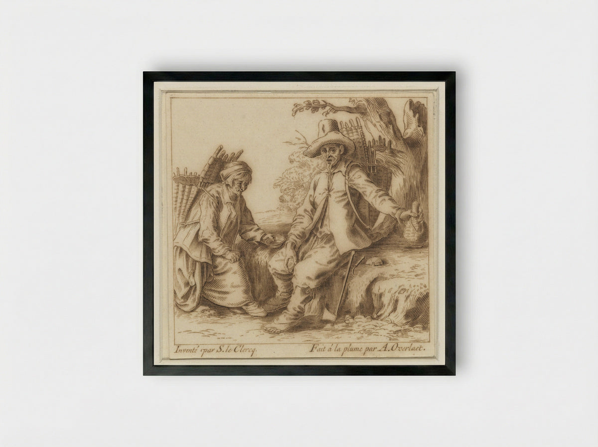 Marskramer en zijn vrouw rustend langs de weg - Antoon Overlaet - Framed Print Black