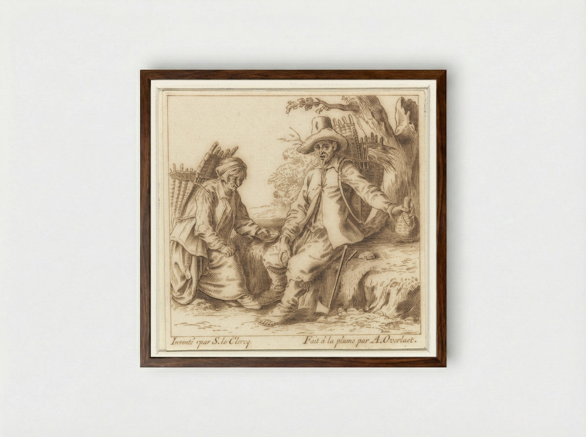 Marskramer en zijn vrouw rustend langs de weg - Antoon Overlaet - Framed Print Dark Wood