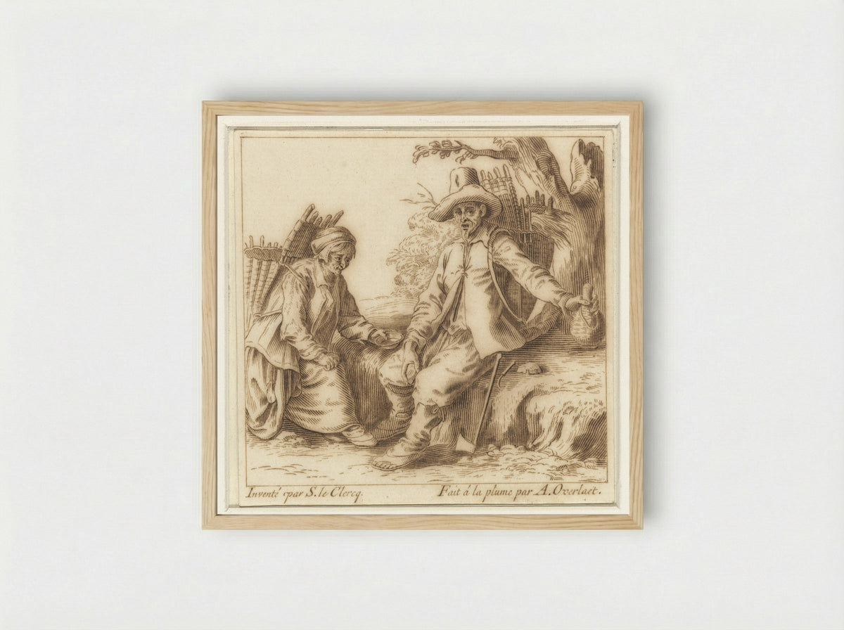 Marskramer en zijn vrouw rustend langs de weg - Antoon Overlaet - Framed Print Wood