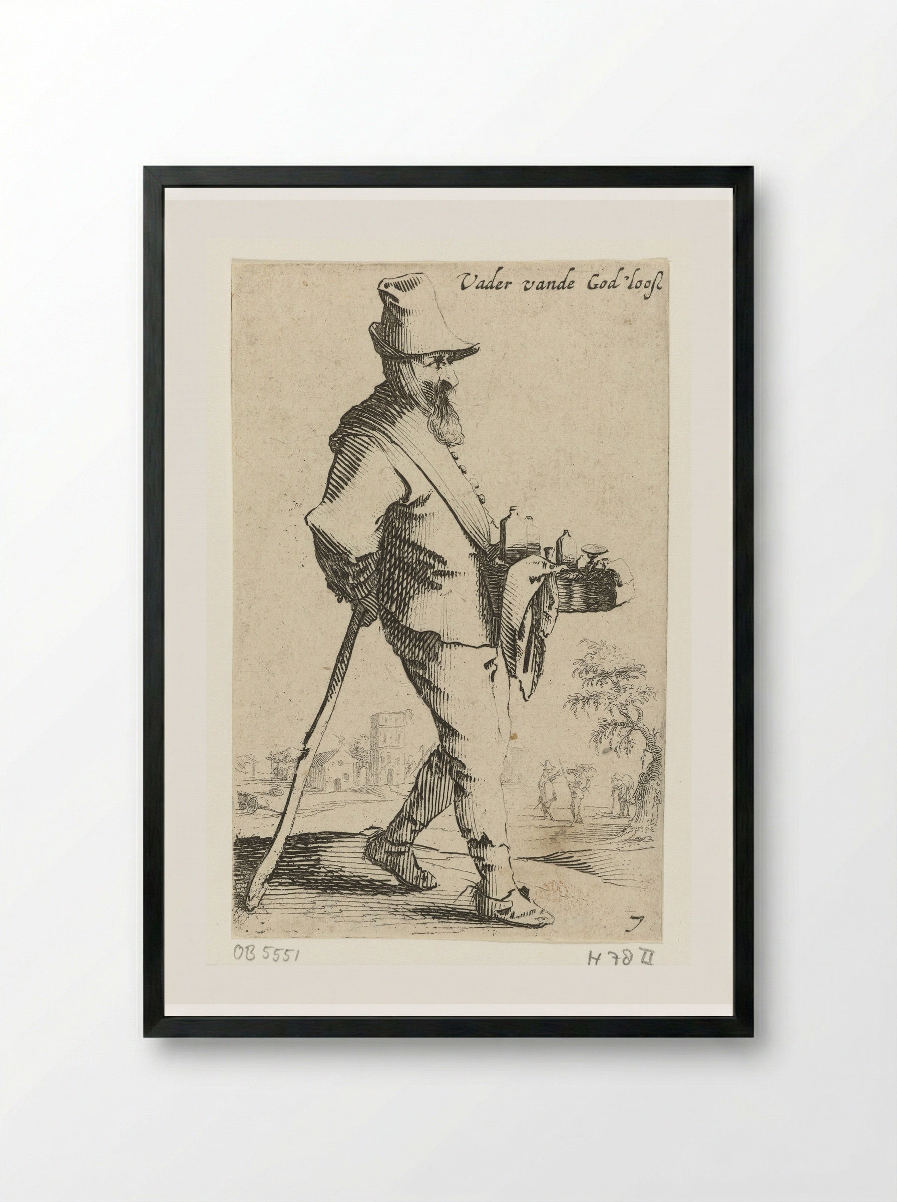 Marskramer leunend op een stok - Salomon Savery - Framed Print Black