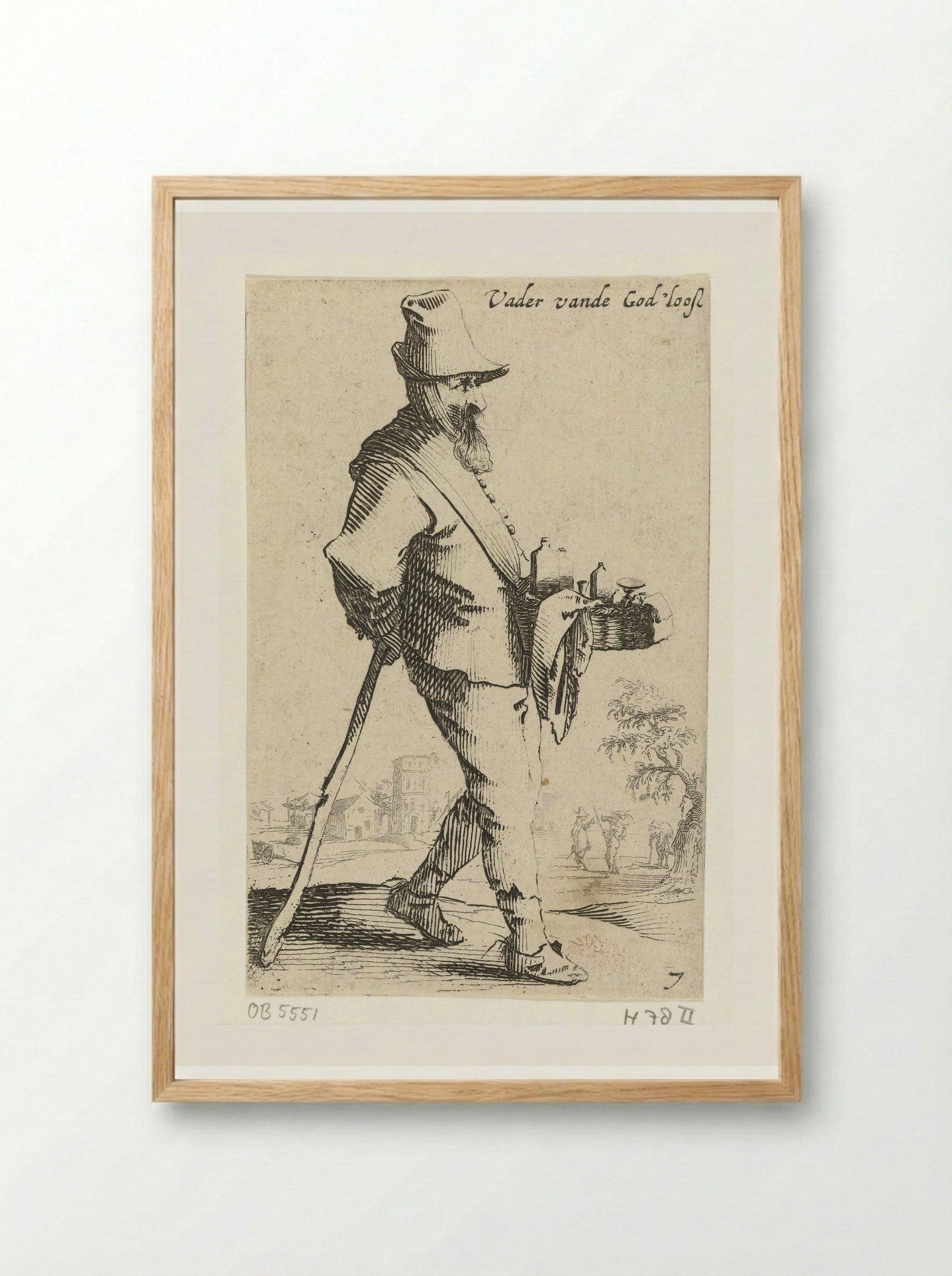 Marskramer leunend op een stok - Salomon Savery - Framed Print Wood