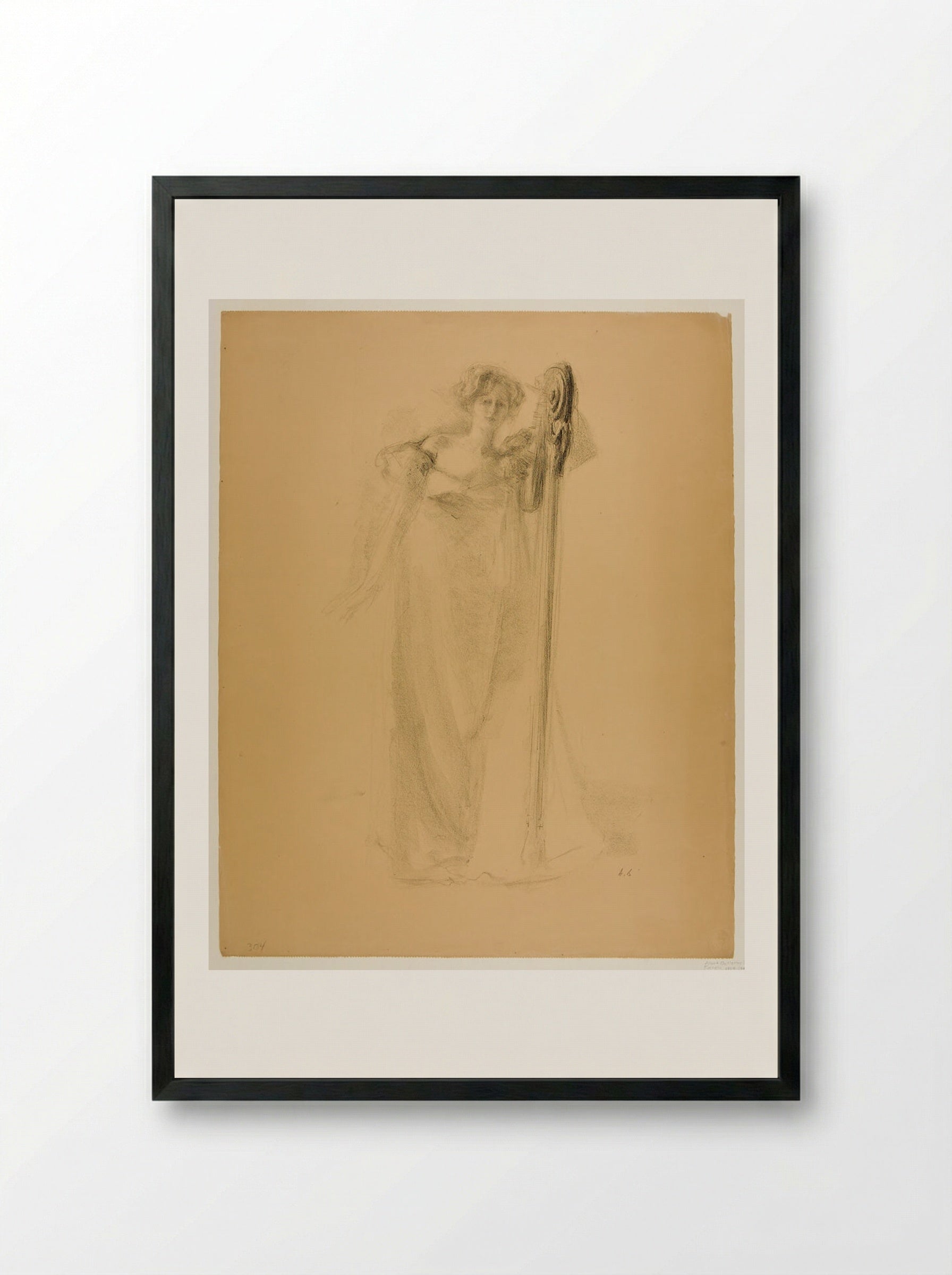 Marthe with a Harp - Albert Belleroche - Framed Print Black