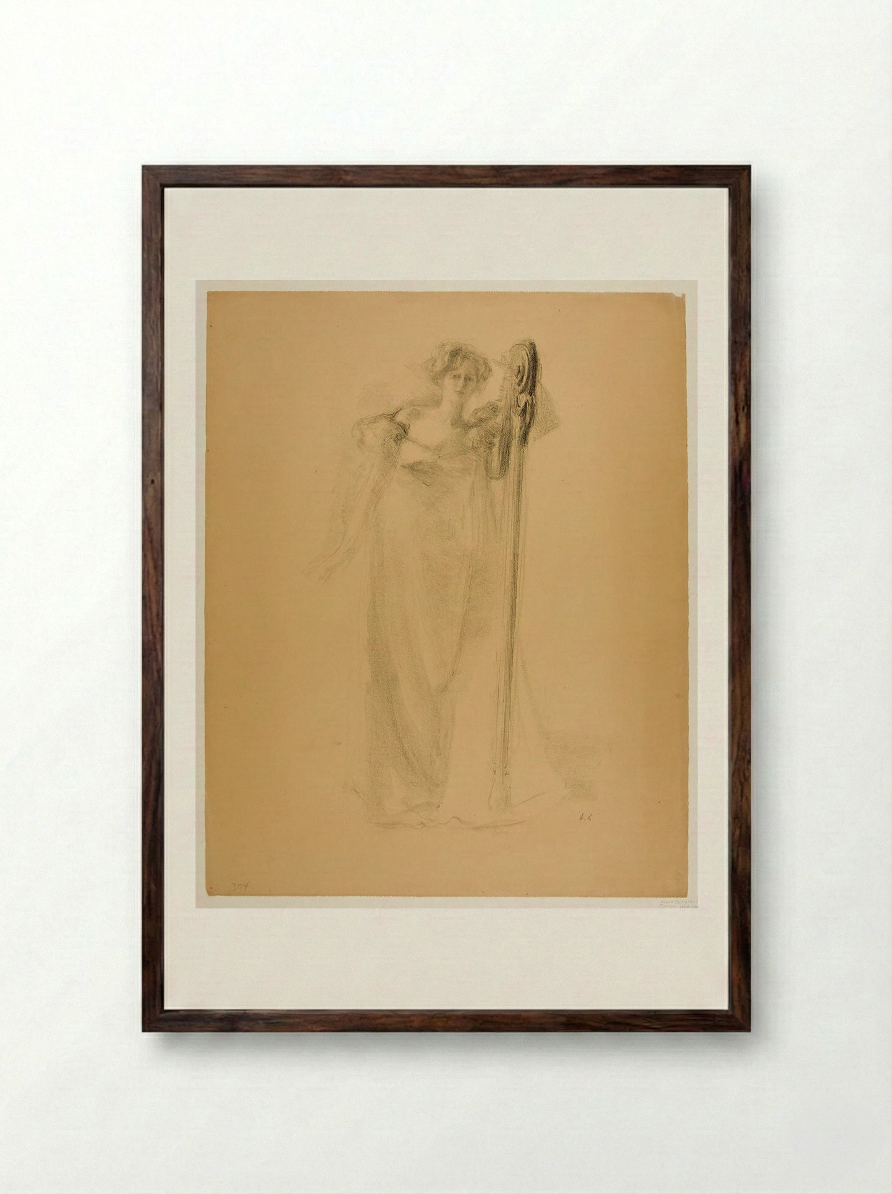 Marthe with a Harp - Albert Belleroche - Framed Print Dark Wood