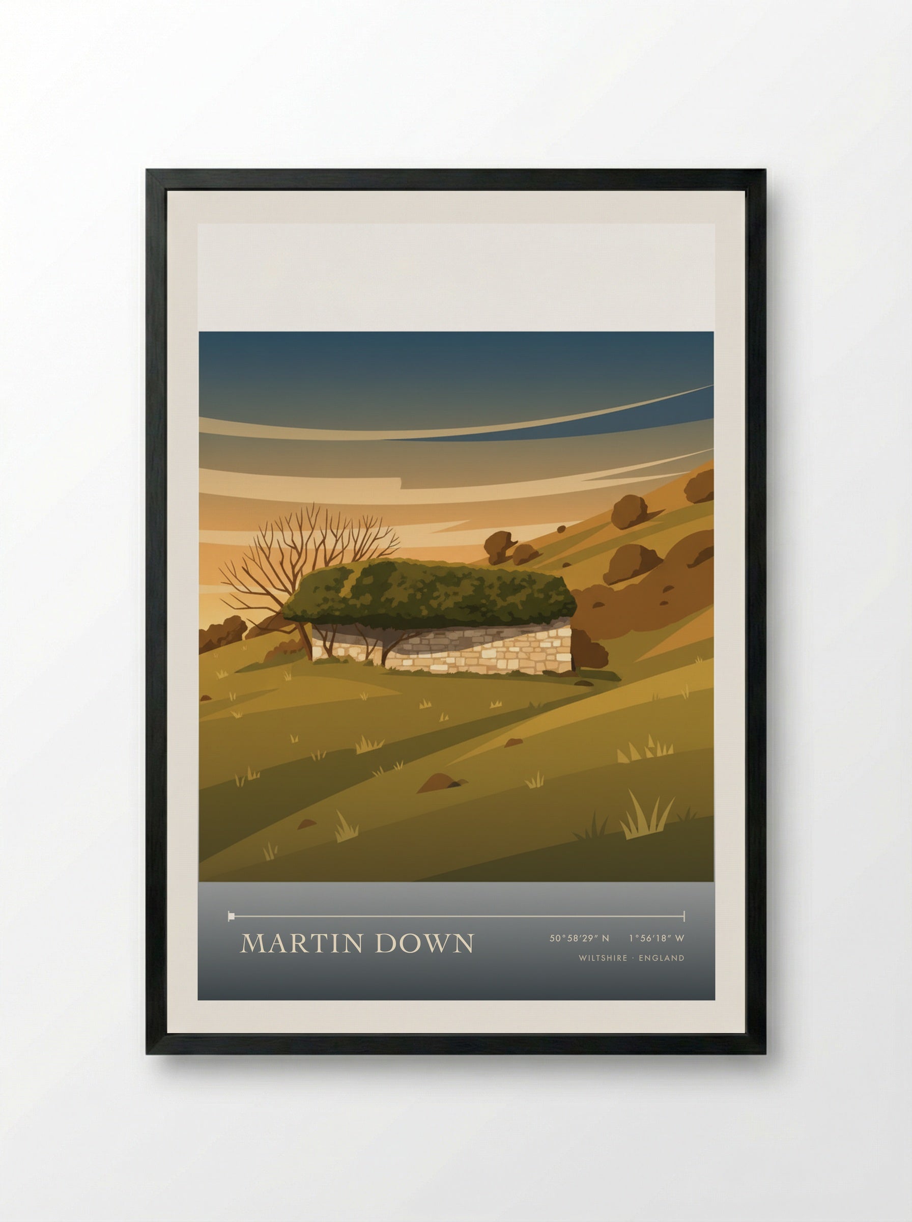 Martin Down Wiltshire England Travel Poster - Framed Print Black