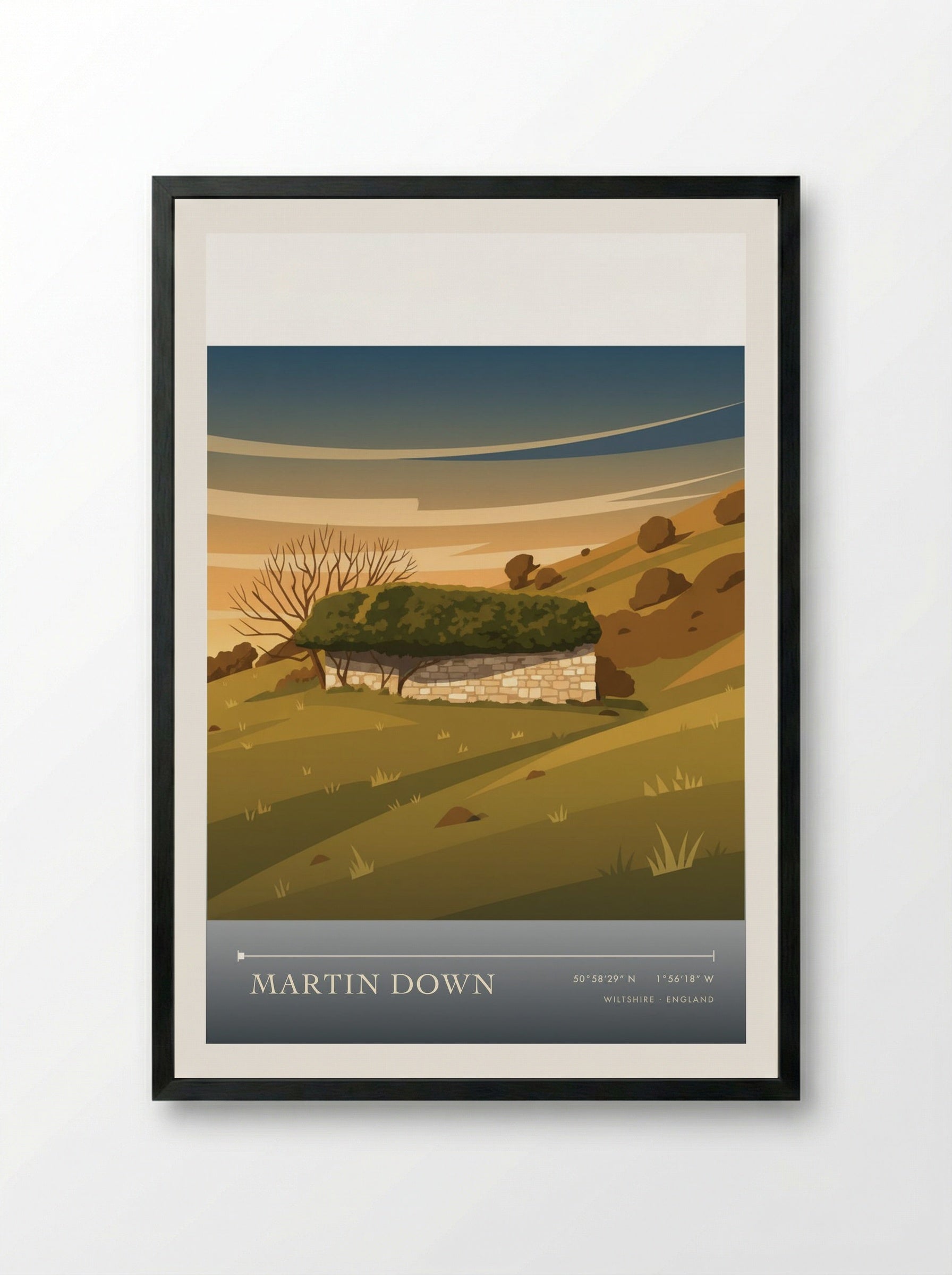 Martin Down Wiltshire England Travel Poster - Framed Print Black