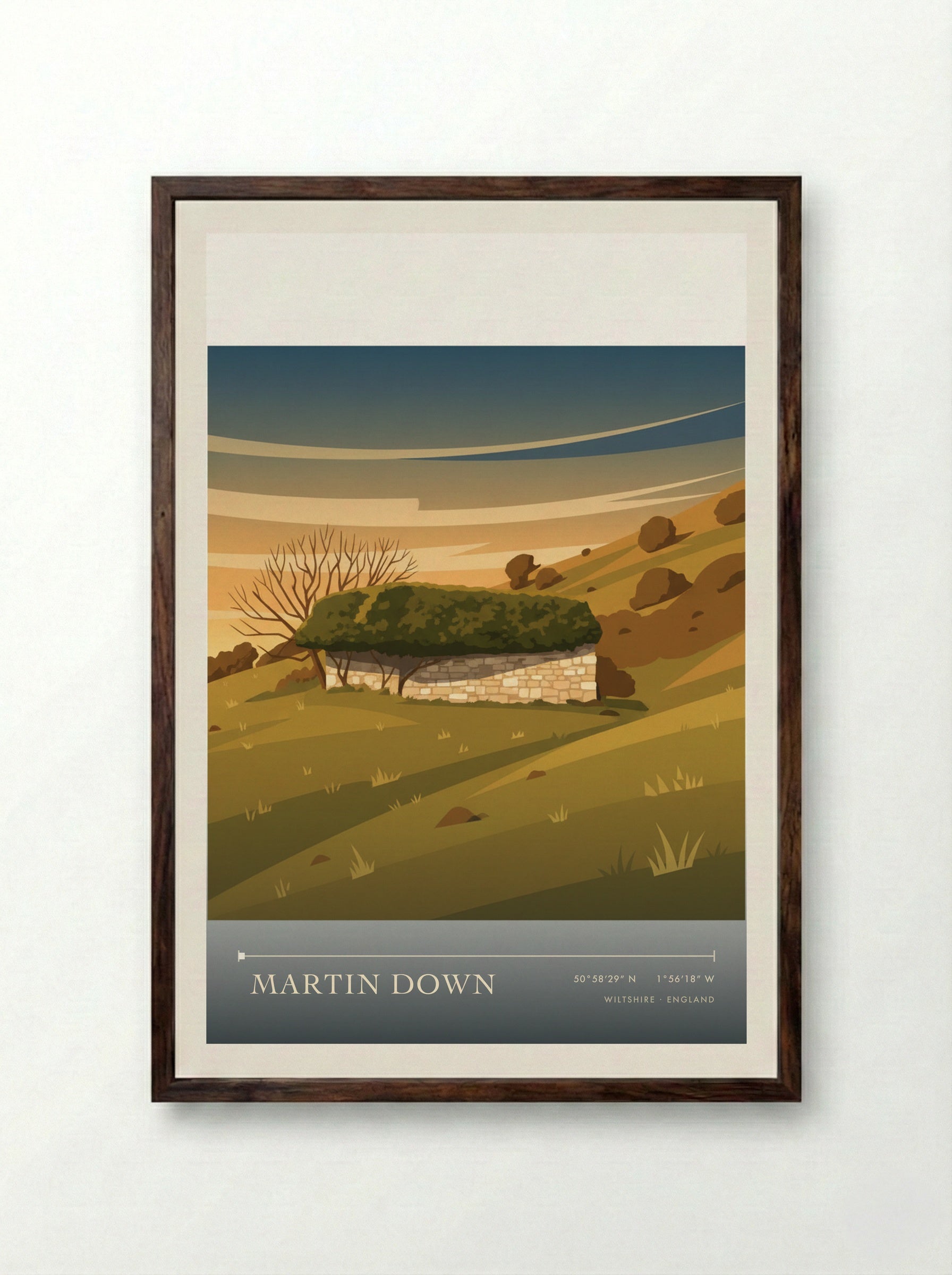 Martin Down Wiltshire England Travel Poster - Framed Print Dark Wood