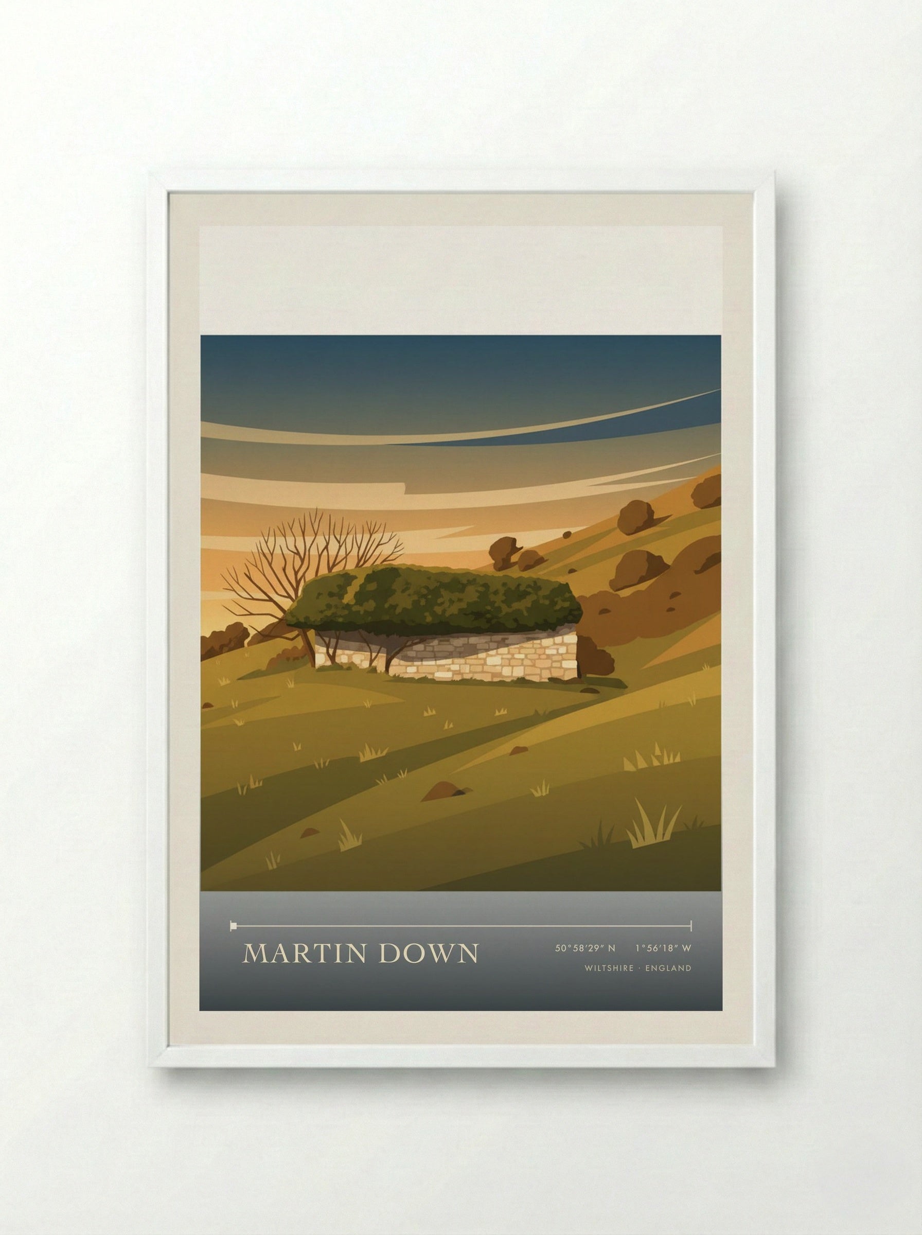 Martin Down Wiltshire England Travel Poster - Framed Print White